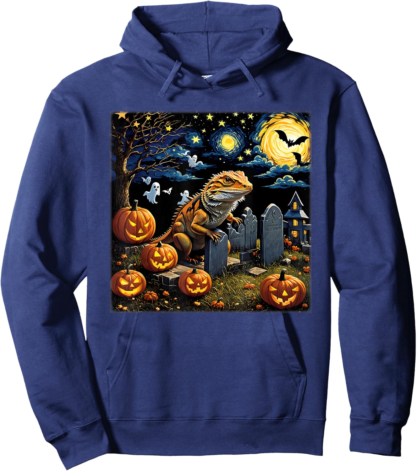 Spooky Halloween Bearded Dragon Starry Night Hoodie - Hoodie | Navy
