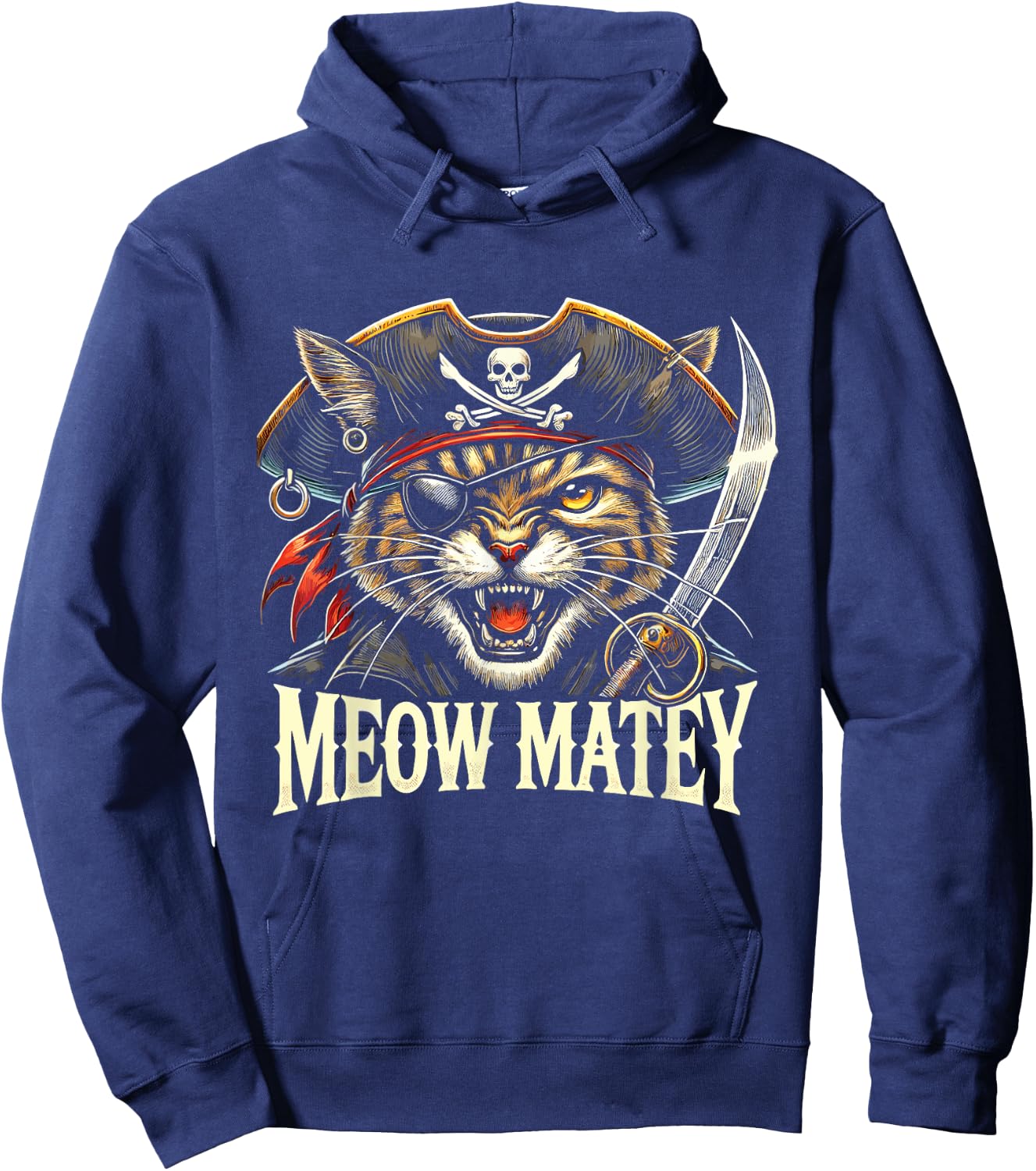 Meow Matey Pirate Cat Halloween Hoodie - Hoodie | Navy