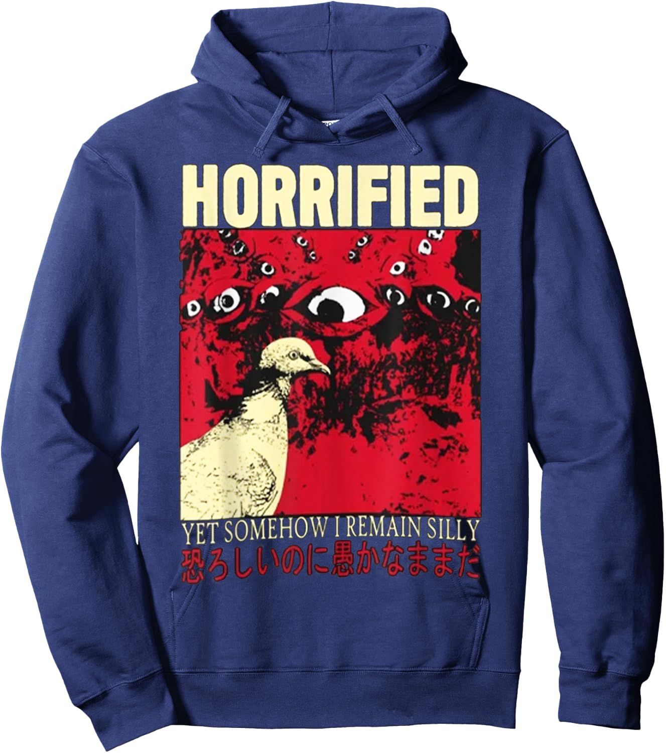 Horrified Pigeon japanese Hoodie - Hoodie | Navy