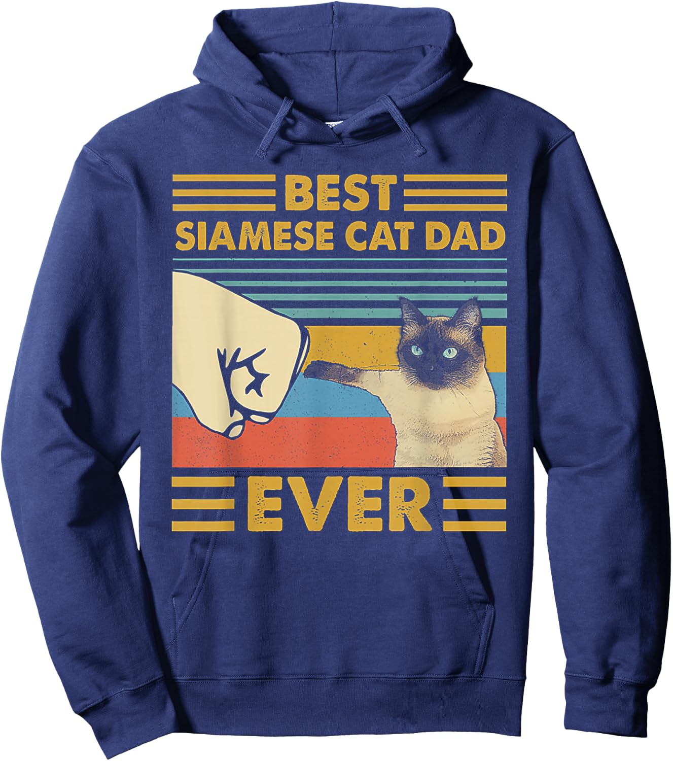Best Siamese Cat Dad Ever Retro Vintage Sunset Hoodie - Hoodie | Navy