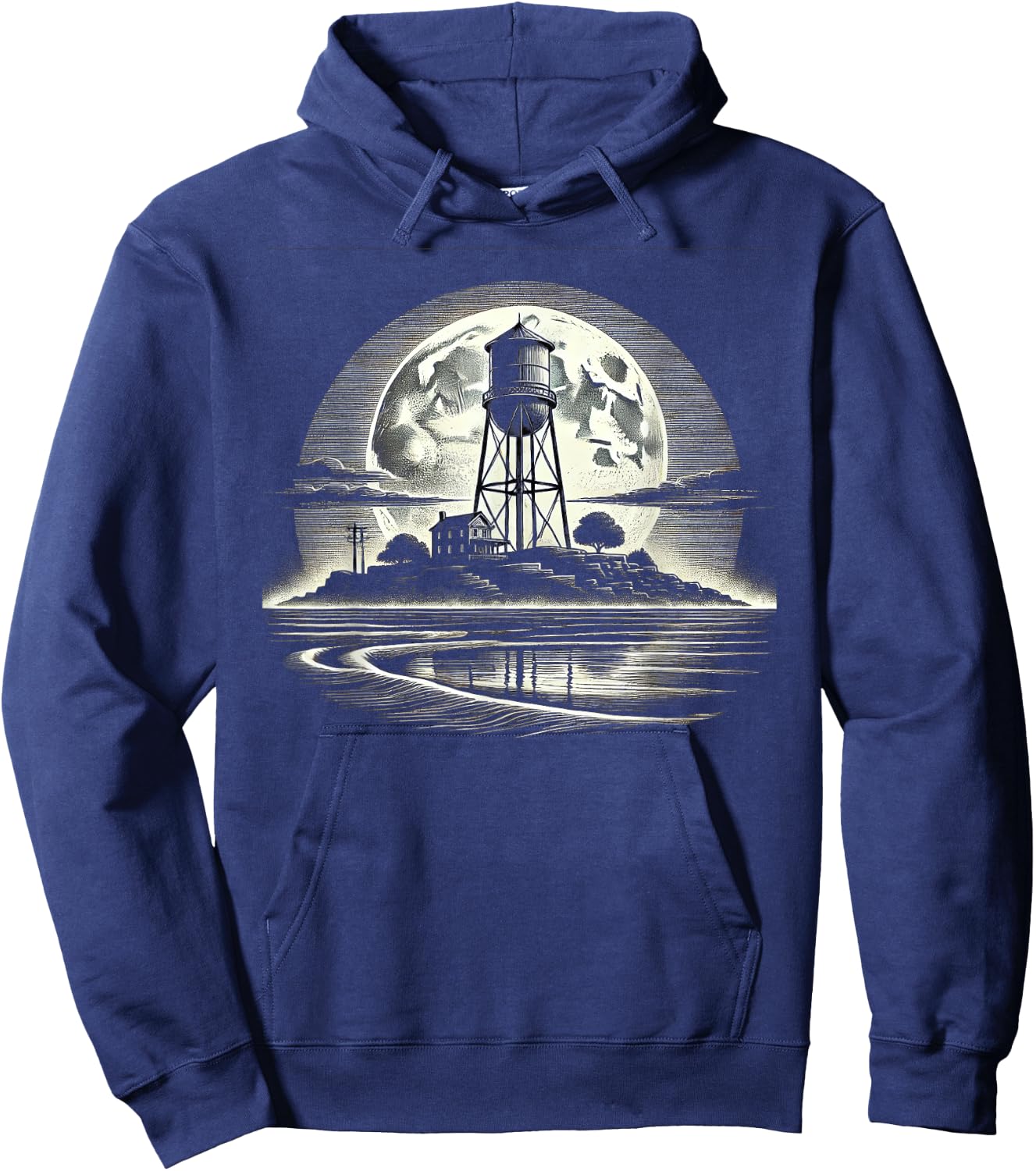 Rustic Water Tower Design - Moonlight Night Hoodie - Hoodie | Navy
