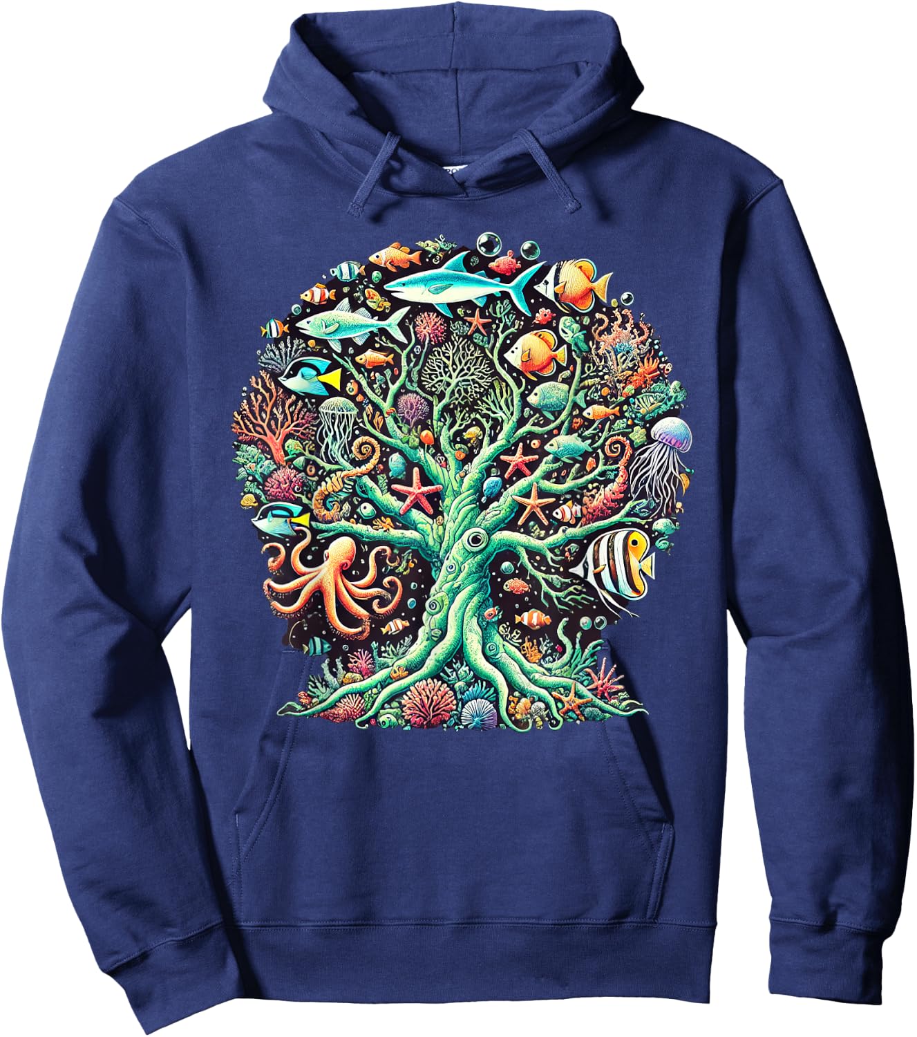Marine Life Coral Reef Tree Ocean Nature Hoodie - Hoodie | Navy