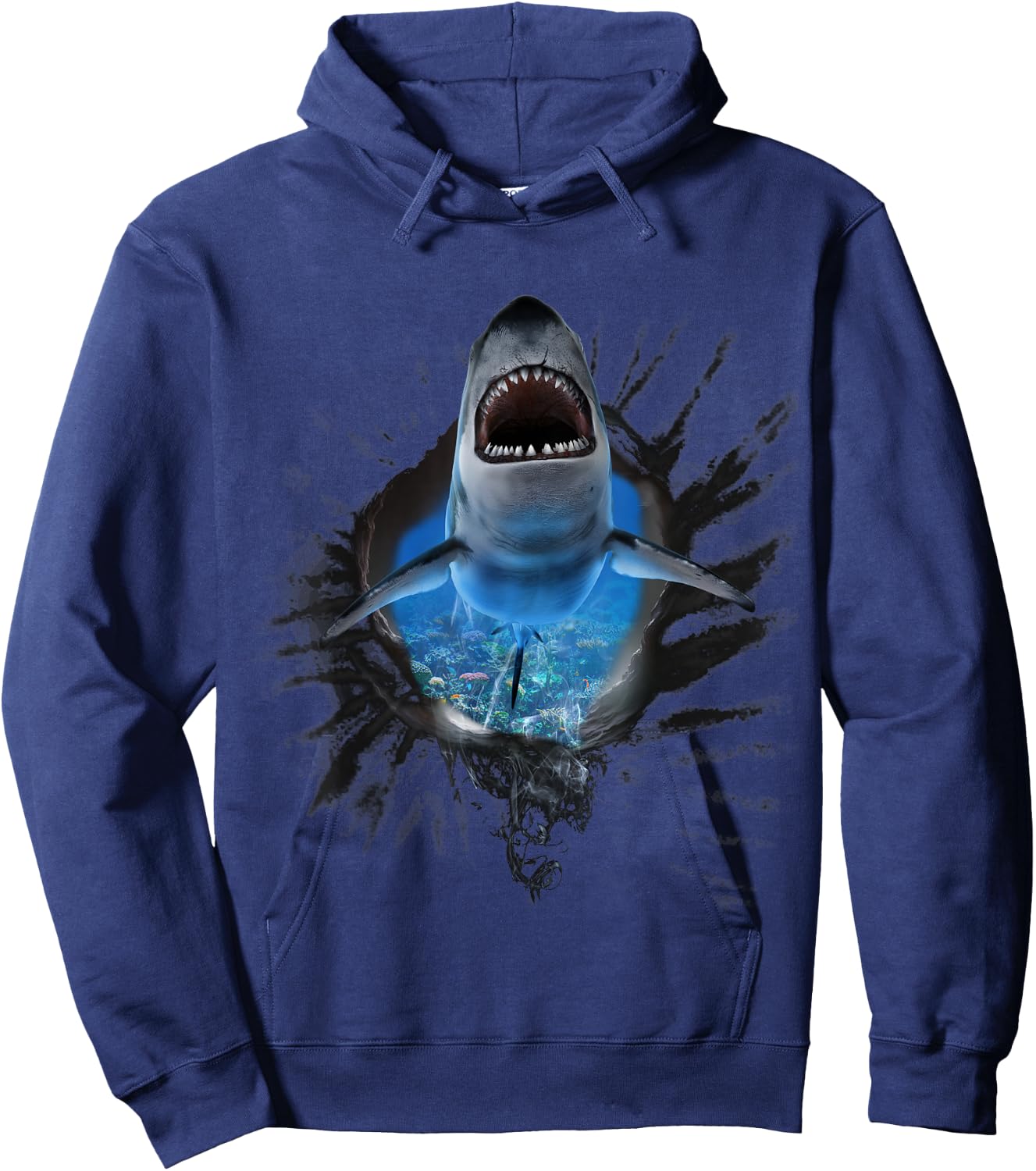 Shark Breaking Wall, Sharks Face Breakthrough Hoodie - Hoodie | Navy