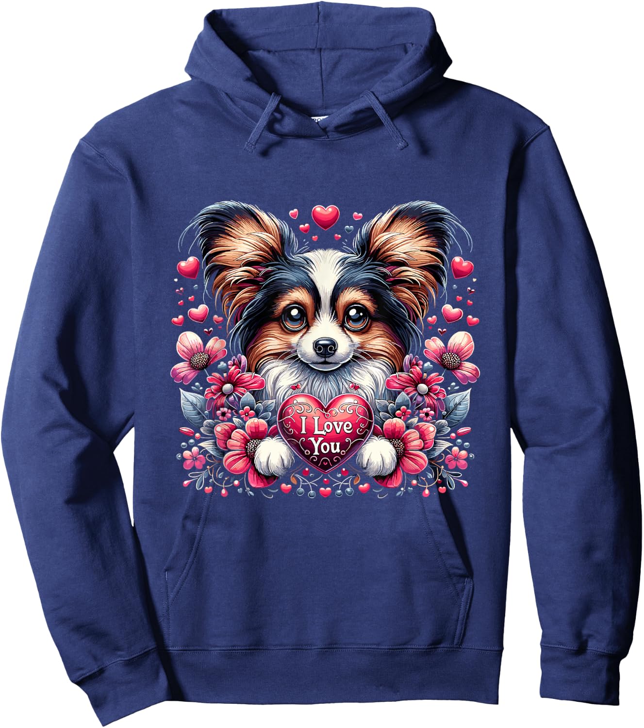 Valentine's Day - adorable Papillon Hoodie - Hoodie | Navy