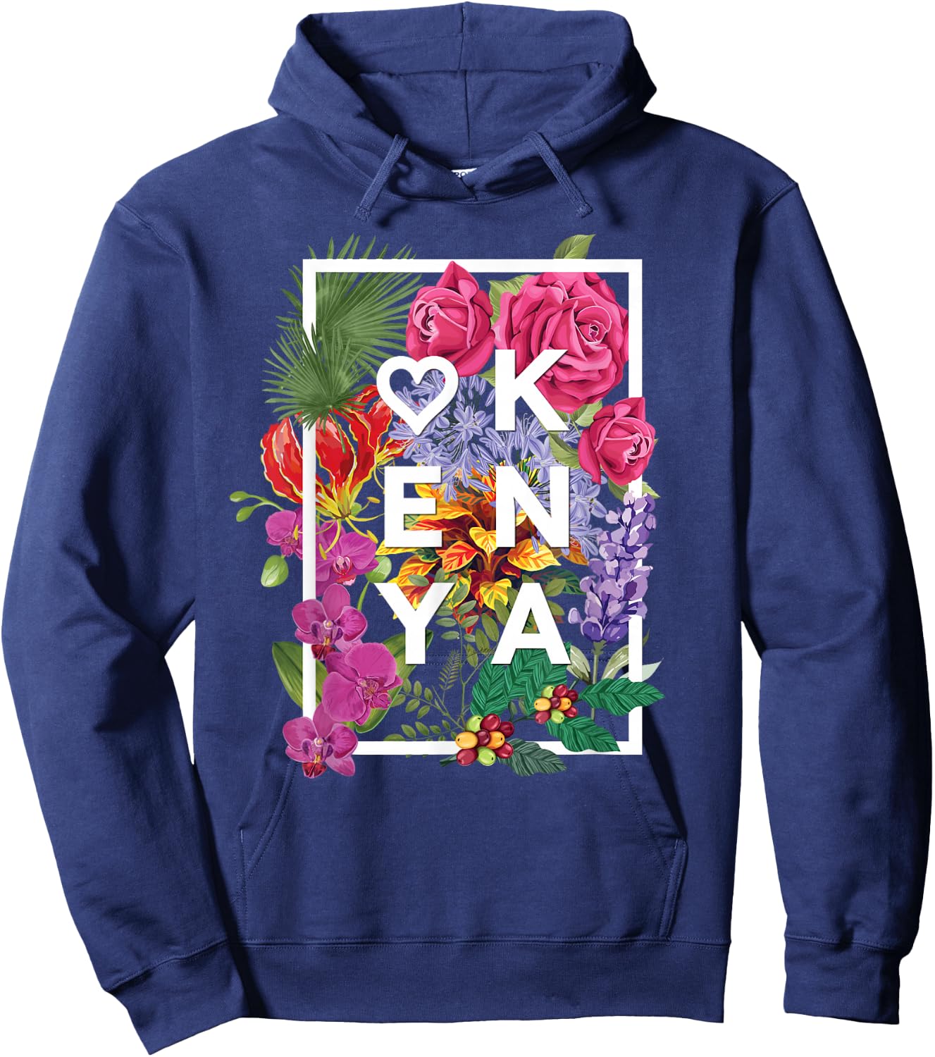 Flowers of Kenya Word Art - Kenyan Pride Hoodie - Hoodie | Navy
