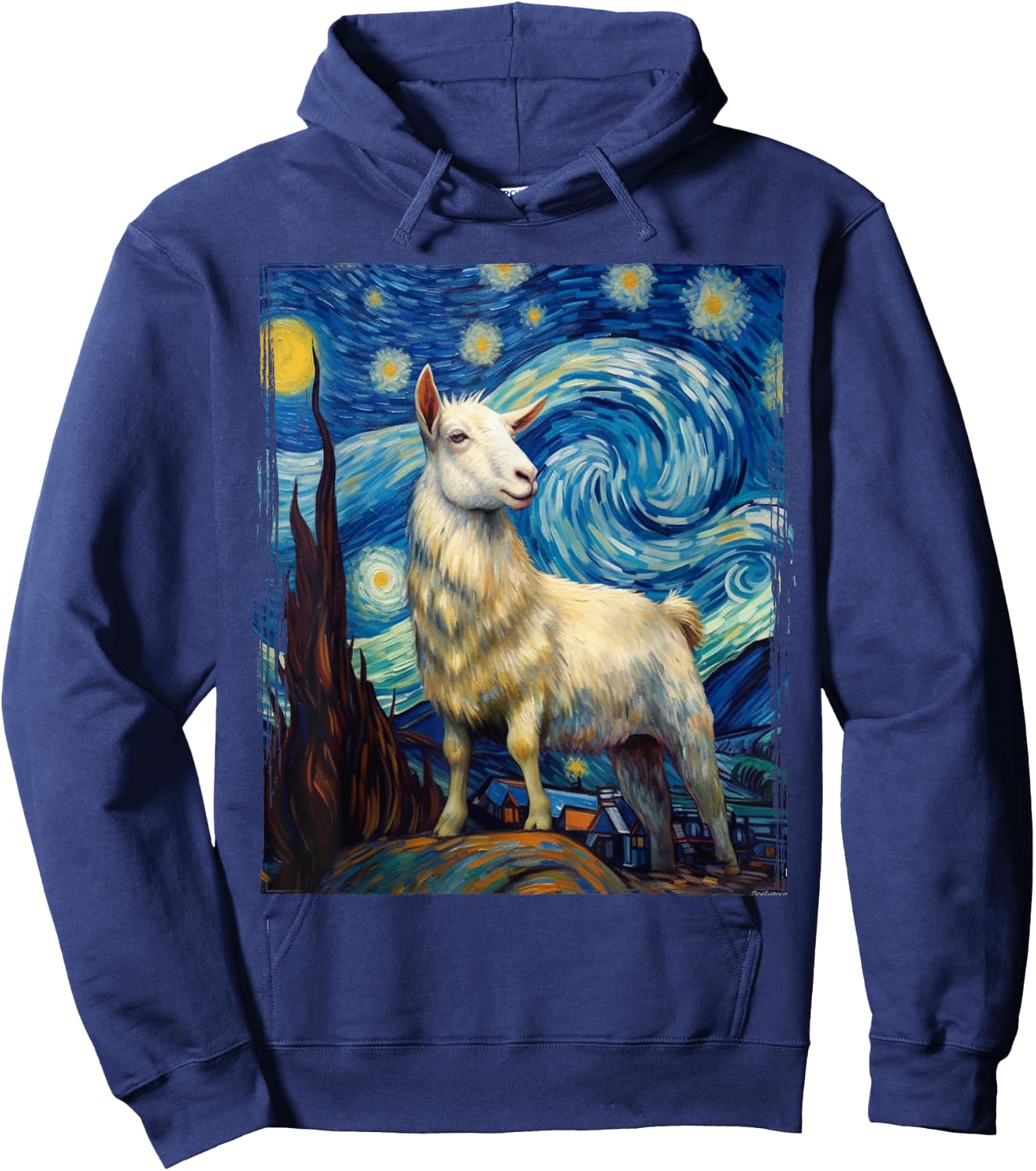 Mountain Goat art Van Gogh Mountain Goat Hoodie - Hoodie | Navy