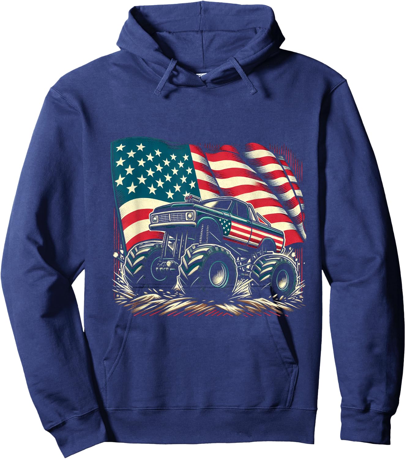 Patriotic USA Monster Truck Adult Hoodie - Hoodie | Navy
