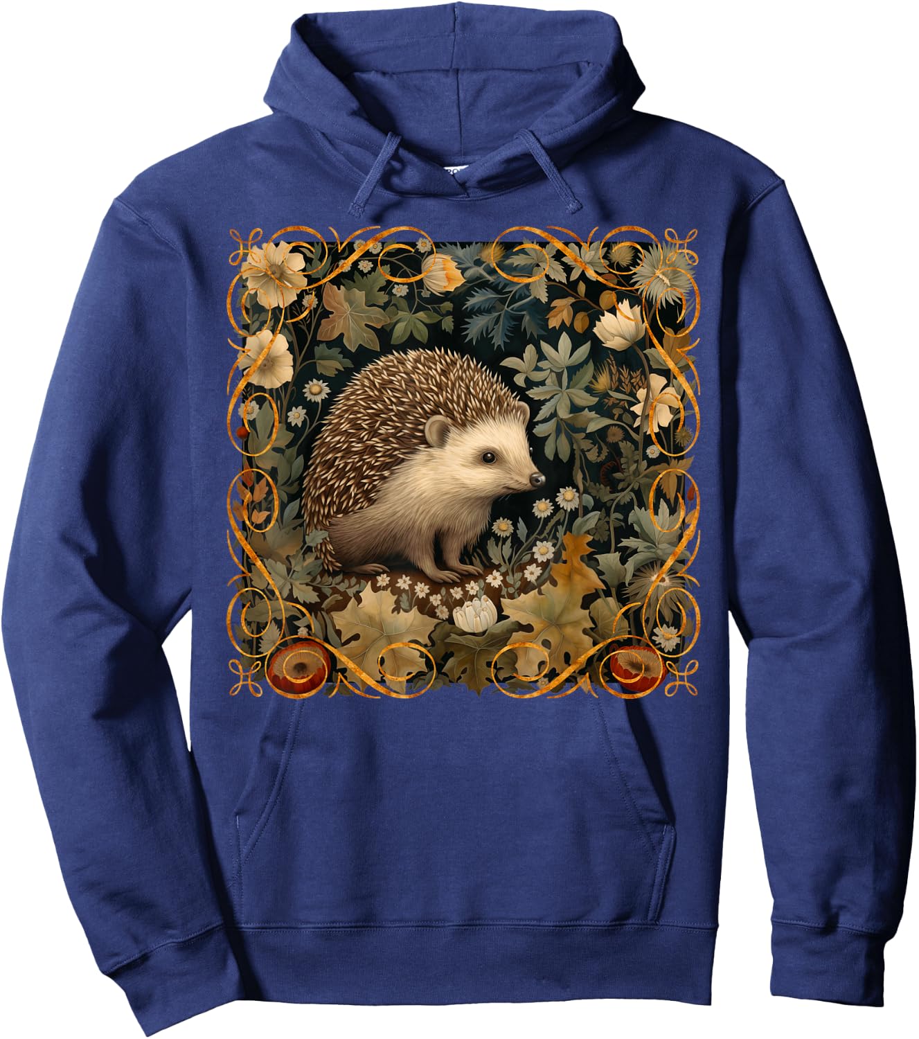 Hedgehog in a Forest William Morris Style Hoodie - Hoodie | Navy