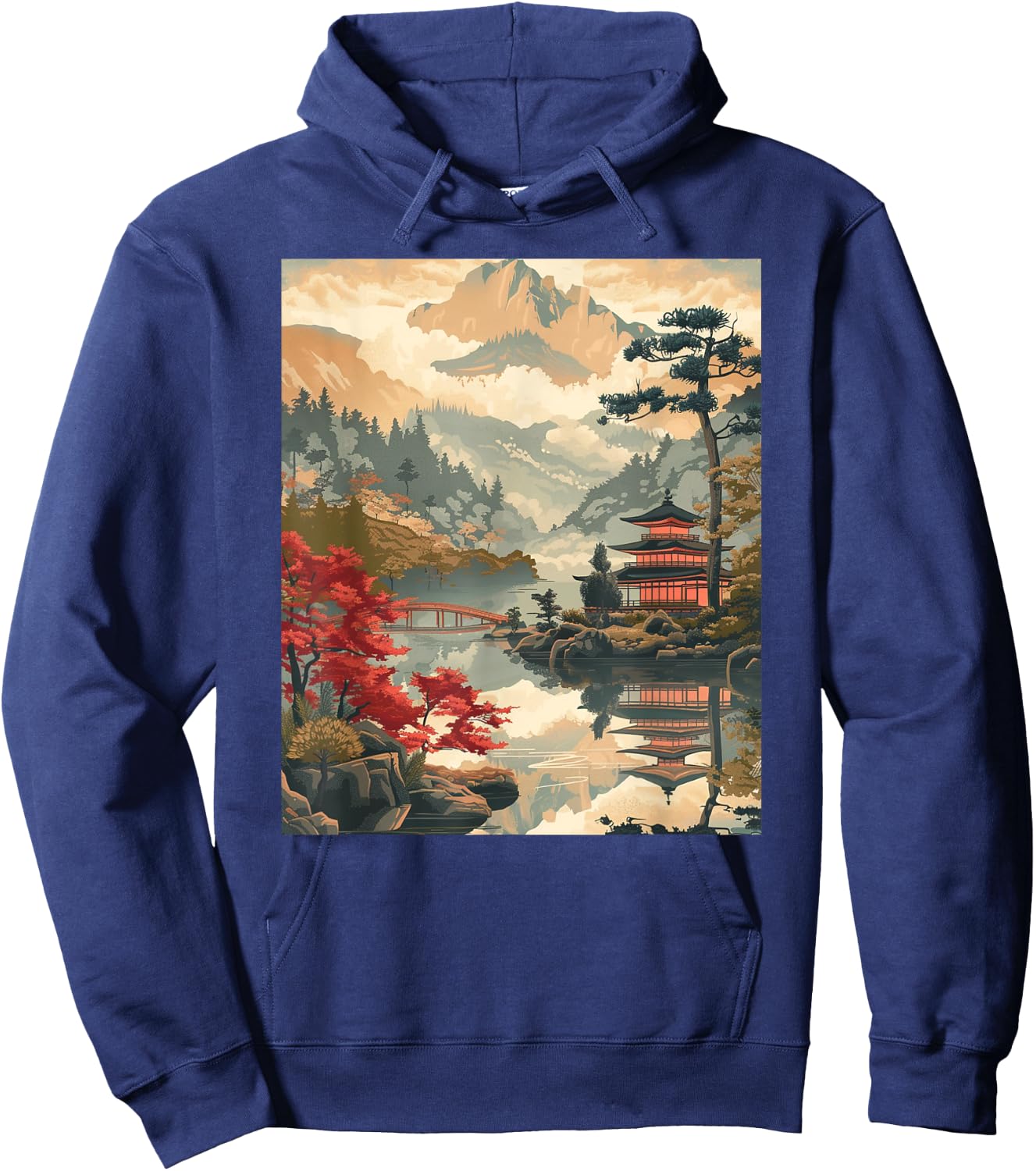 Vintage Woodblock Japanese Graphical Art Hoodie - Hoodie | Navy