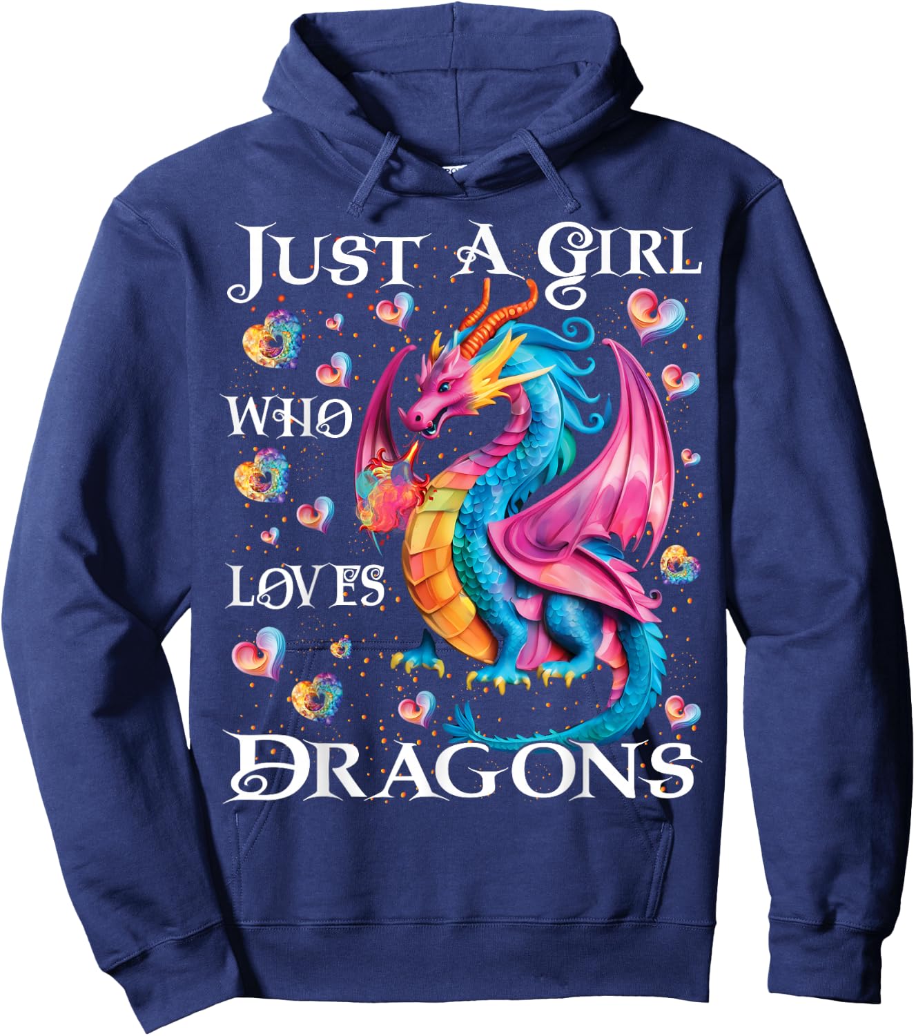 Cute Just A Girl Who Loves Dragons Women Girls Hoodie - Hoodie | Navy