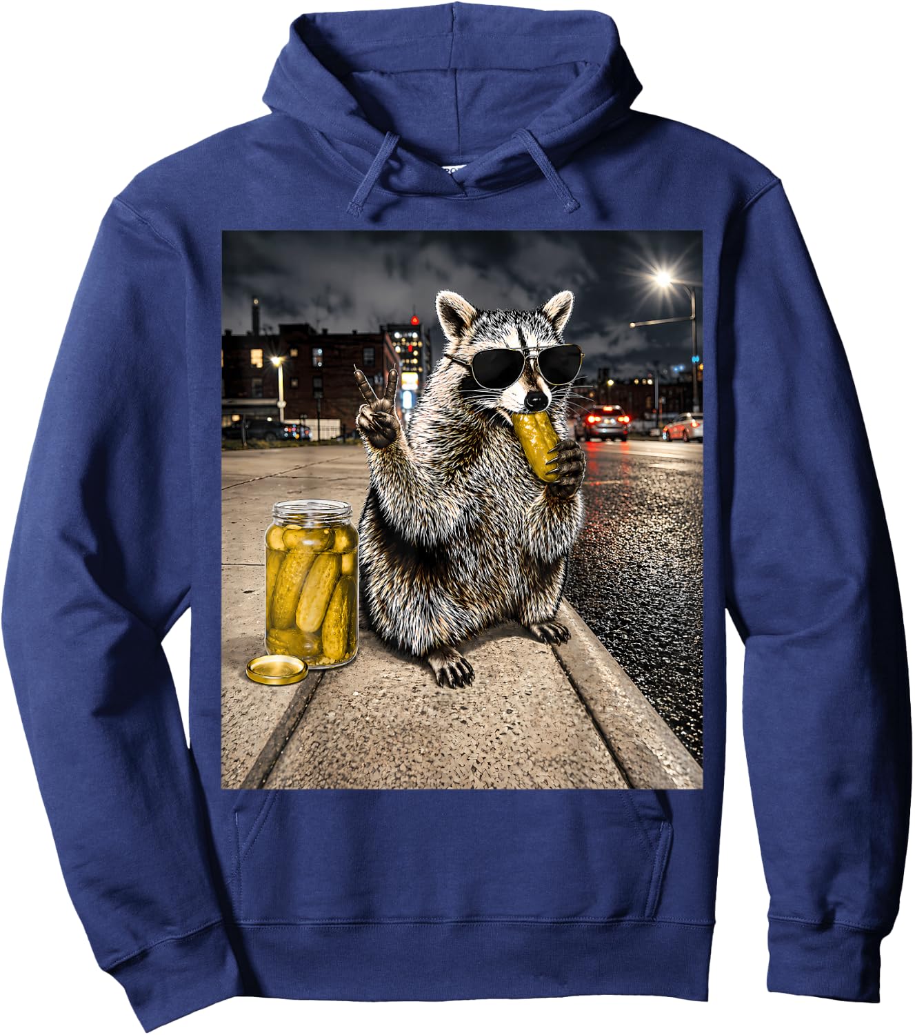 Funny Raccoon Eating Pickles Meme Hoodie - Hoodie | Navy