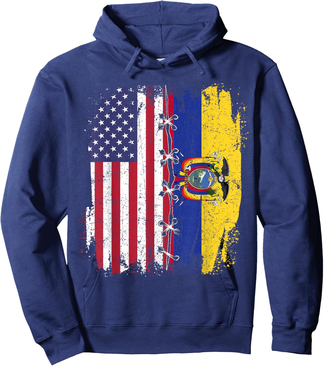 American Flag with Ecuador Flag - Ecuador Hoodie - Hoodie | Navy