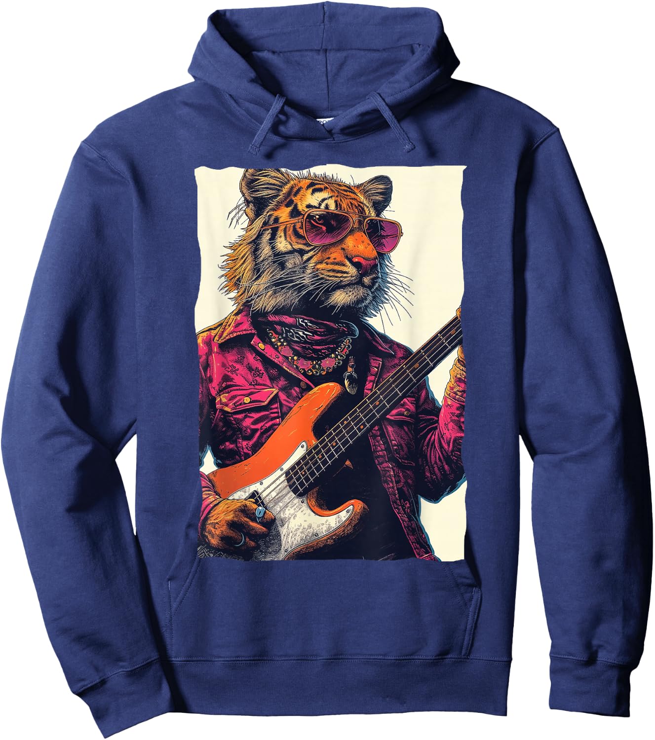 Cool Tiger Playing Guitar Retro Music lover Hoodie - Hoodie | Navy