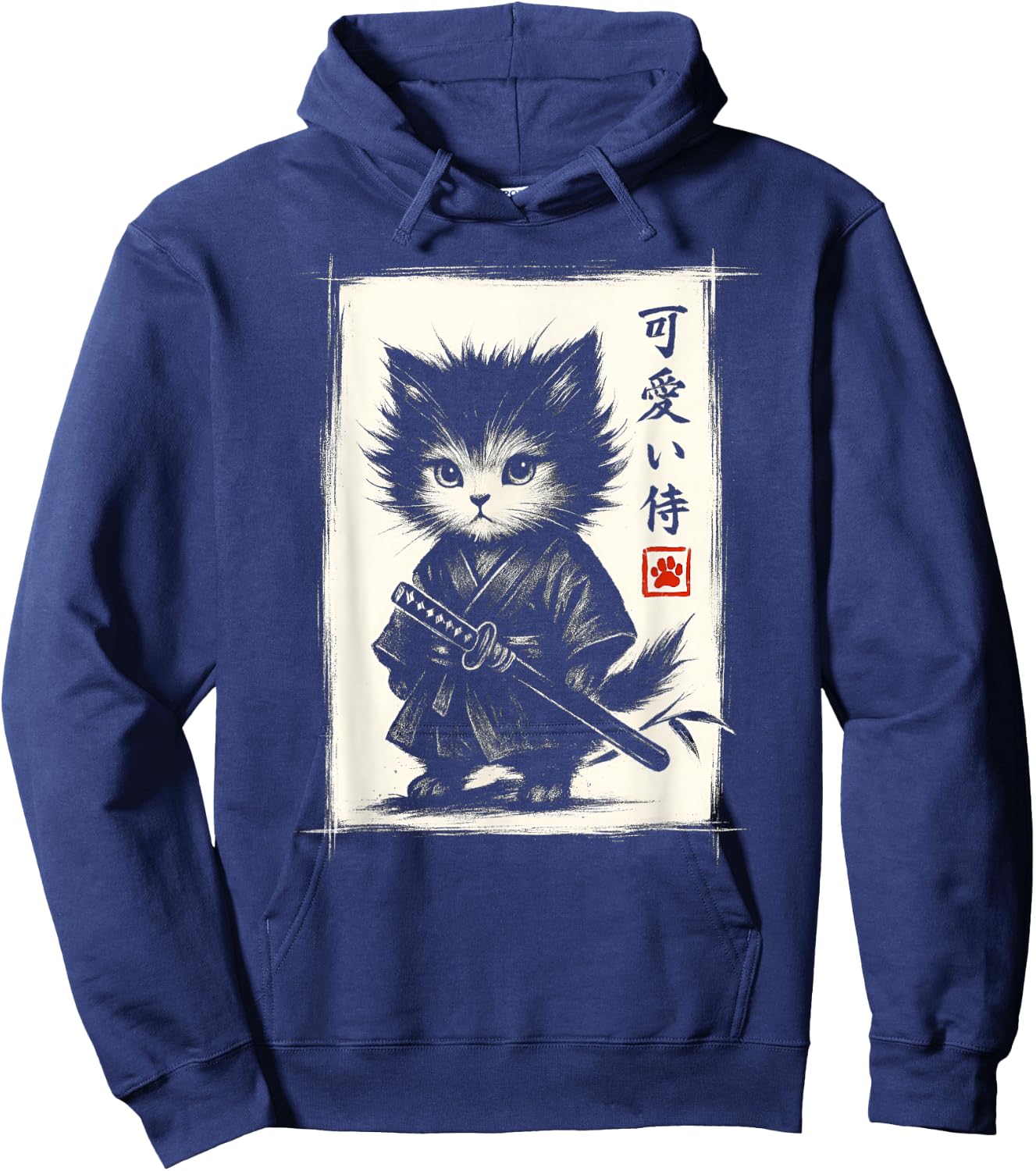 Cute Samurai Cat Japanese Art Funny Kawaii Cat Hoodie - Hoodie | Navy