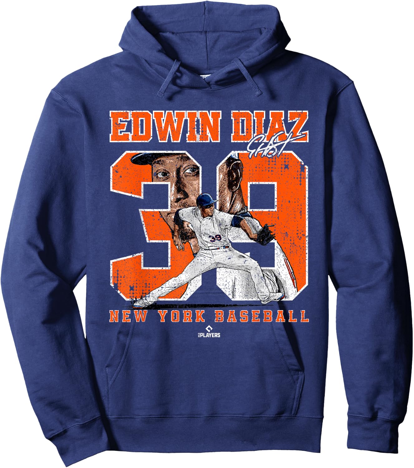 Number and Portrait Edwin Diaz New York MLBPA Hoodie - Hoodie | Navy