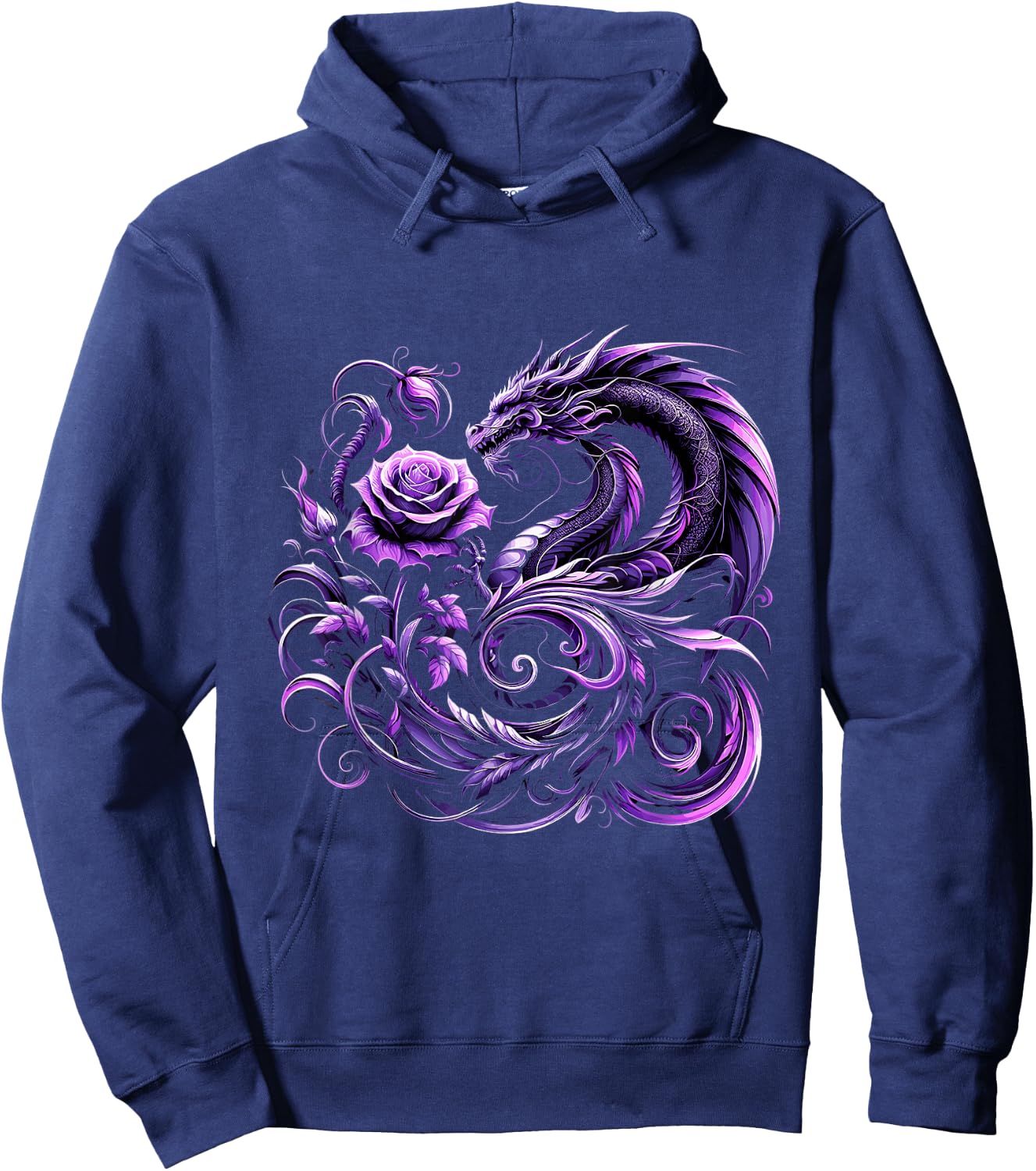 Purple Dragon and Purple Rose Fantasy Hoodie - Hoodie | Navy