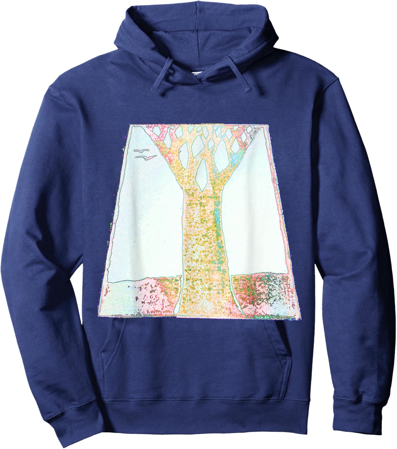 Artistic Tree Birds Trapezoid Hoodie - Hoodie | Navy