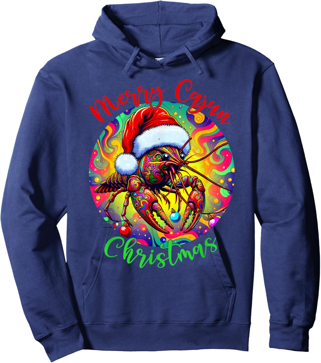 Merry Cajun Christmas Crawfish Santa Claus Hoodie - Hoodie | Navy