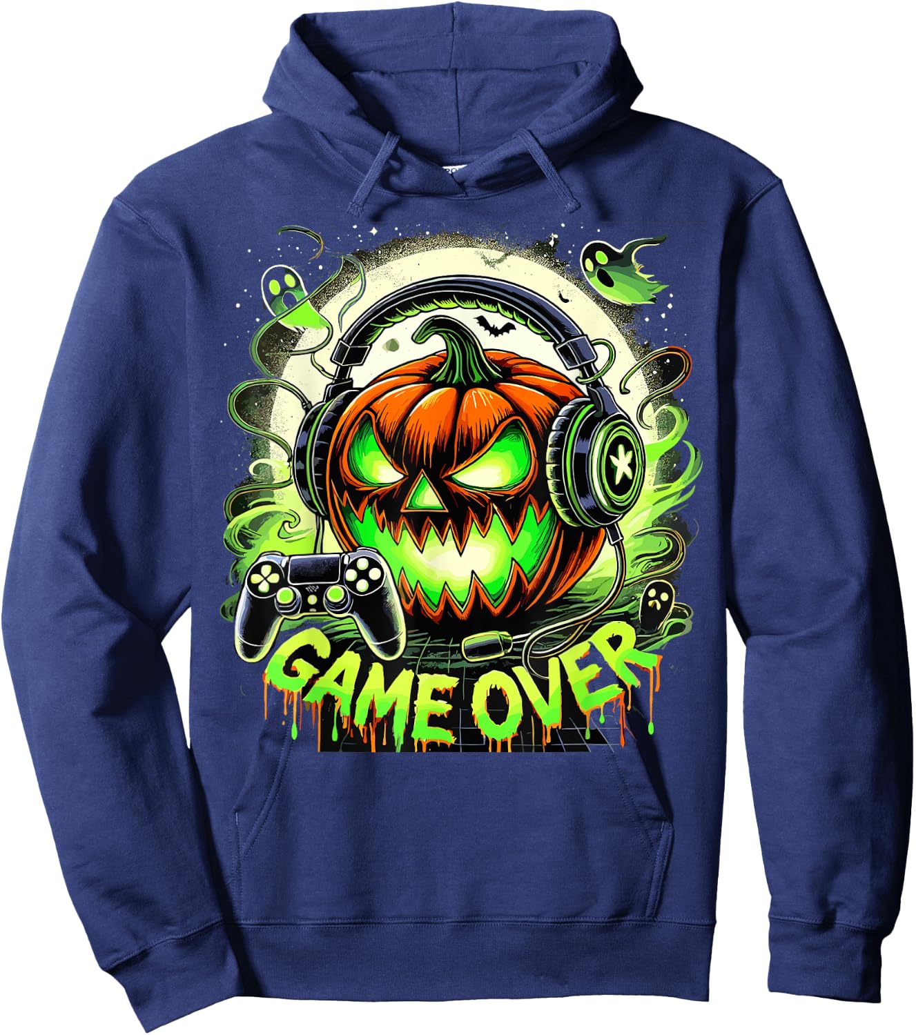 Halloween Jack O Lantern Game Over Gaming Gamer Hoodie - Hoodie | Navy