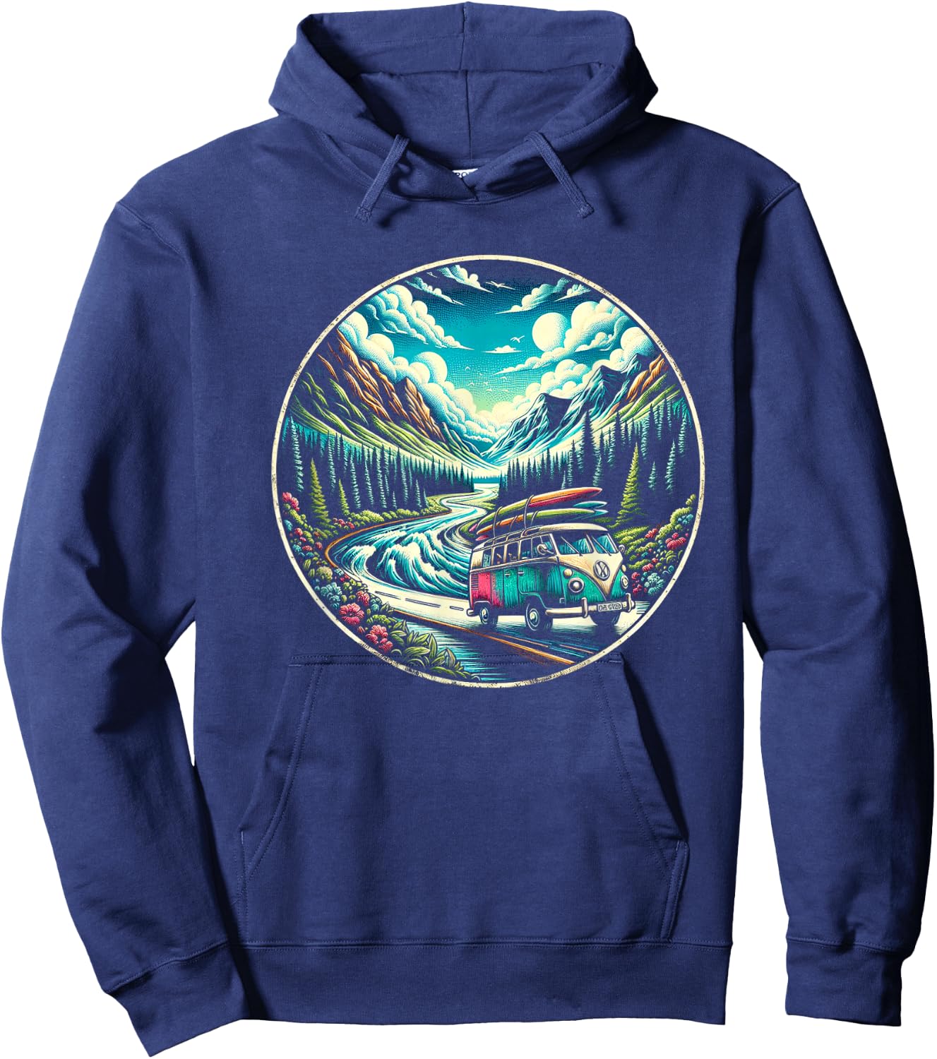 Classic Van Adventure in Scenic Mountains Hoodie - Hoodie | Navy