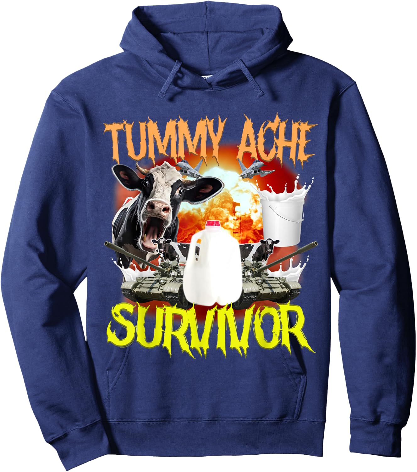 Tummy Ache Survivor Lactose Intolerant Funny Hoodie - Hoodie | Navy
