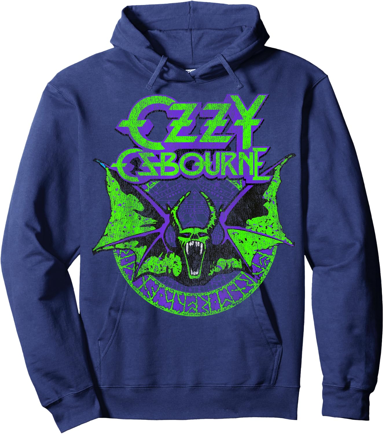 Ozzy Osbourne Bat Circle Neon V2 Hoodie - Hoodie | Navy