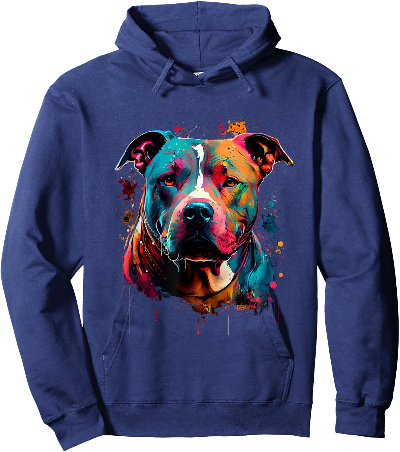 Vibrant Pitbull Painting Drip Hoodie - Hoodie | Navy