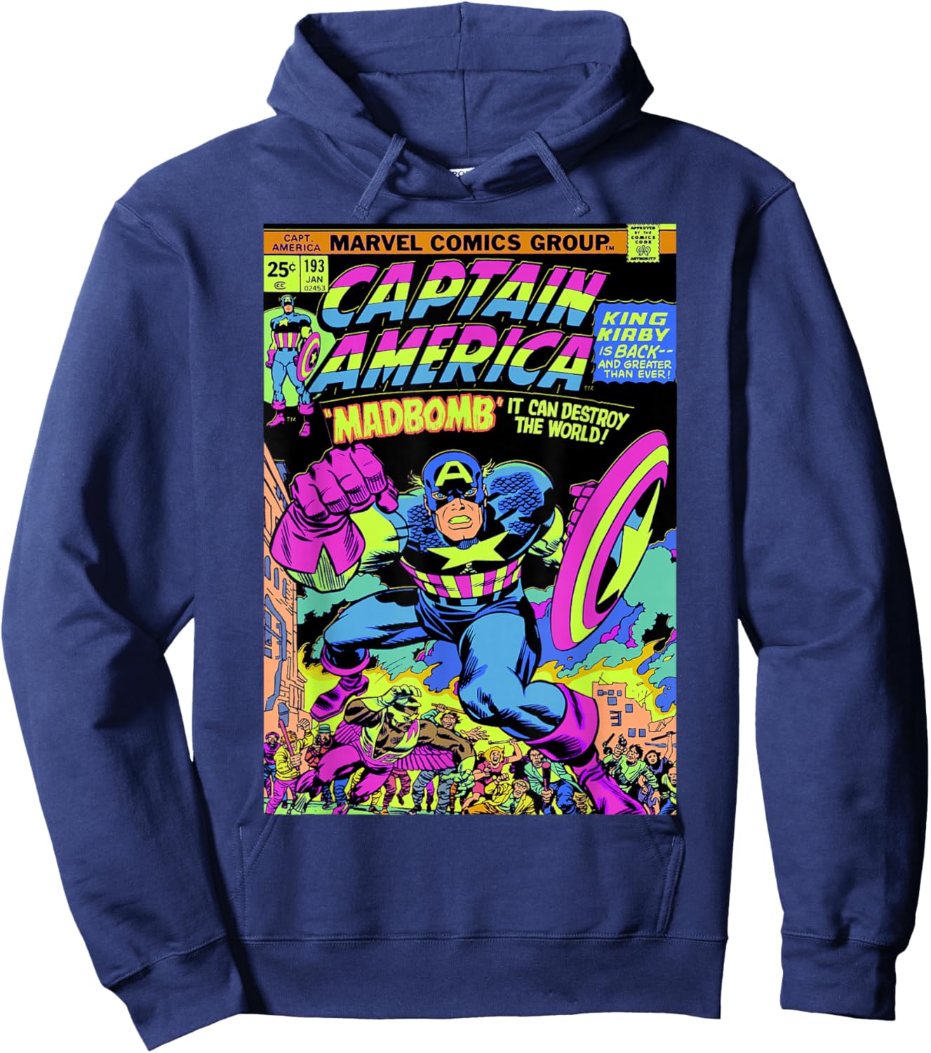 Marvel Captain America Comic Neon Graphic Hoodie - Hoodie | Navy