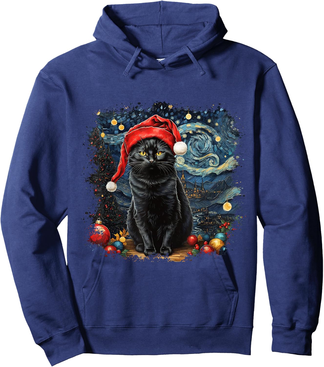 Cat , Starry Night Cat, Cat Shirt, Van Gogh Cat Hoodie - Hoodie | Navy