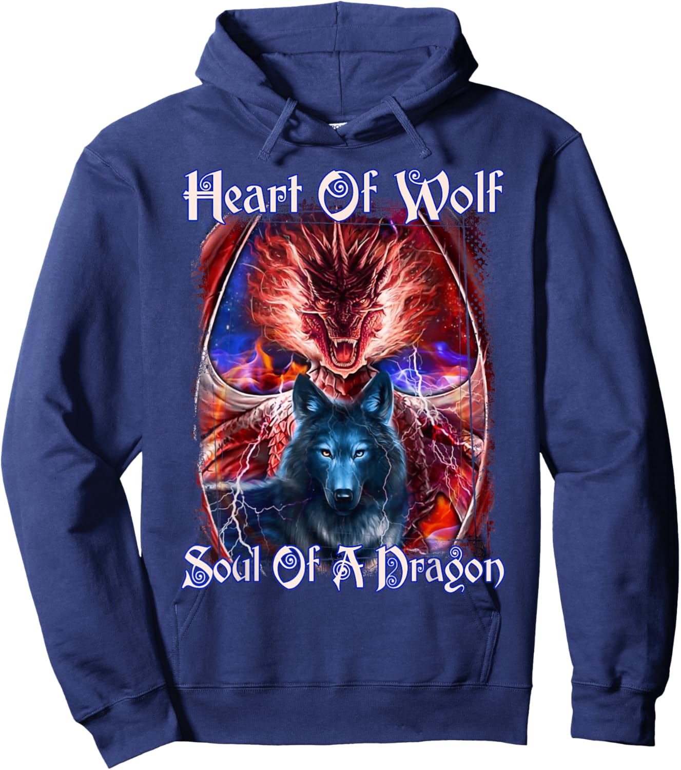 Heart Of Wolf Soul Of A Dragon Hoodie - Hoodie | Navy