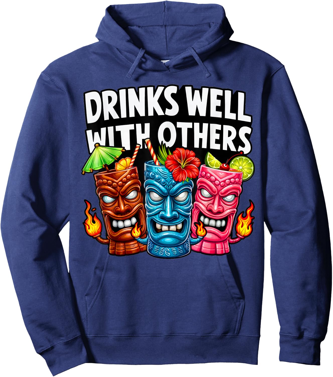 Tiki Tiki Drinks Well With Others Women Funny Hoodie - Hoodie | Navy
