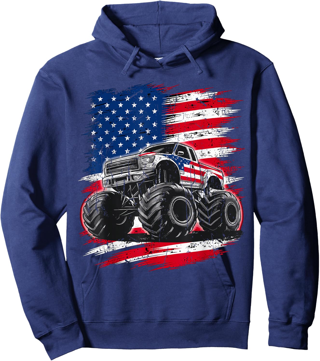 Monster Truck USA Flag American Hoodie - Hoodie | Navy