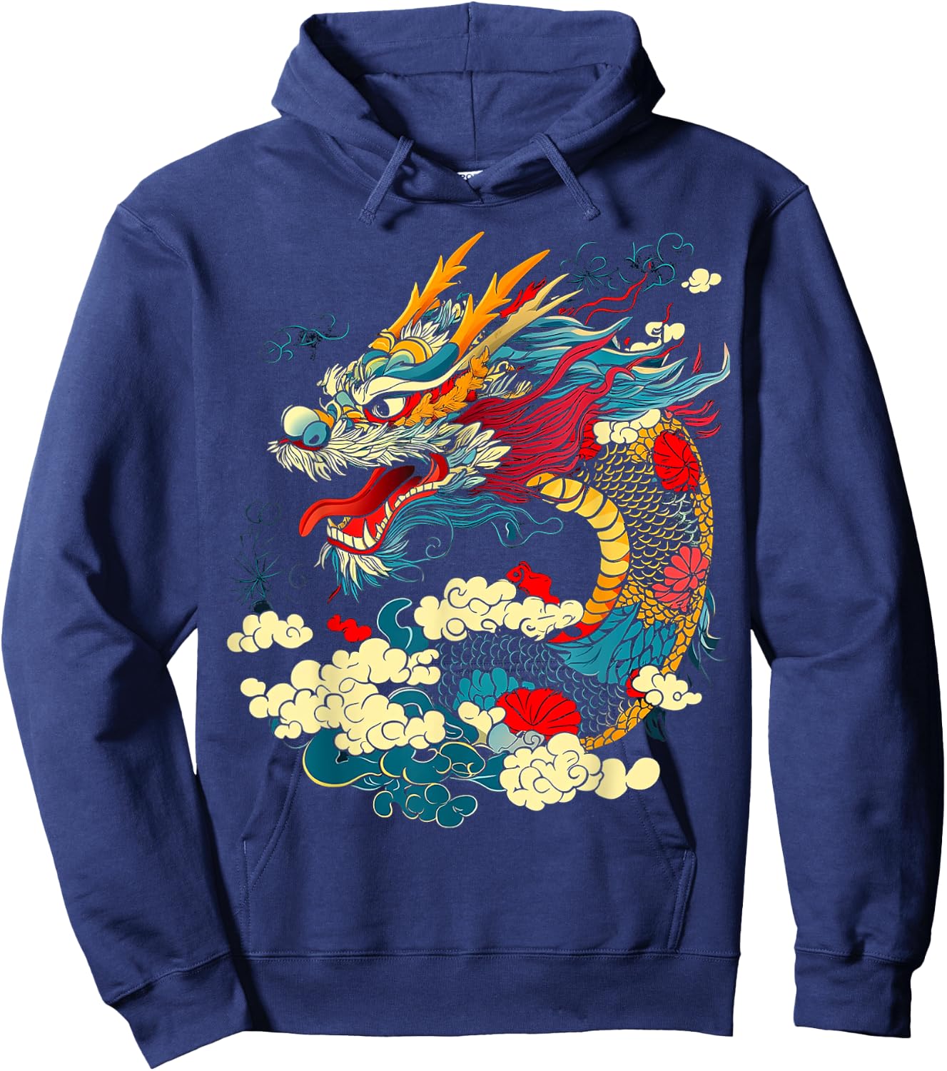 Asian Dragon Motif Mythical Art Asian Dragon Hoodie - Hoodie | Navy