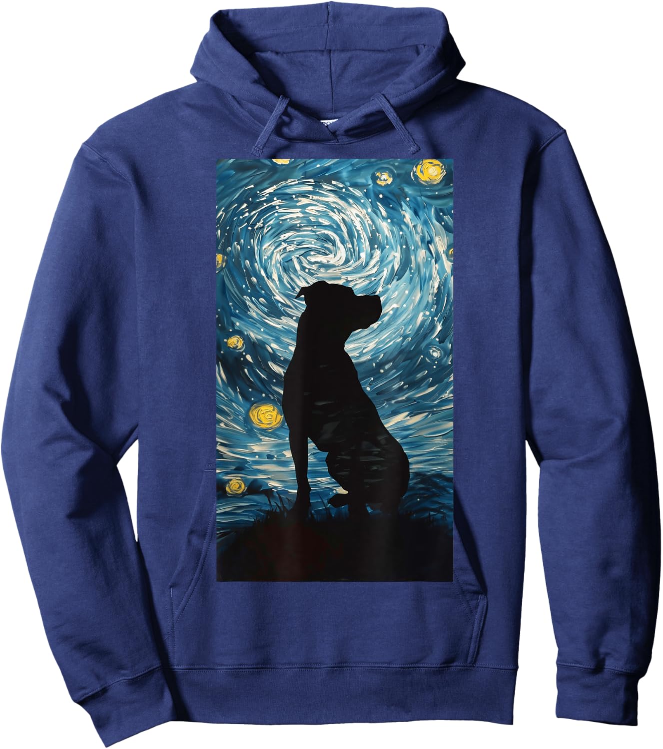 Silhouette Pitbull Against Dog Starry night Hoodie - Hoodie | Navy