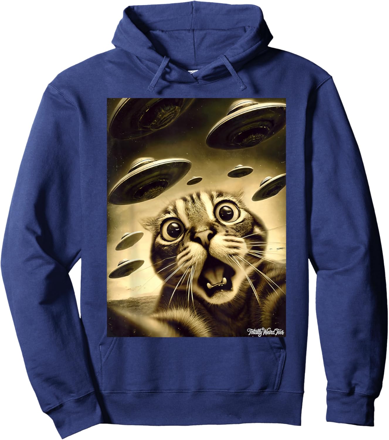 Funny Cat UFO Invasion Alien Fun Hoodie - Hoodie | Navy