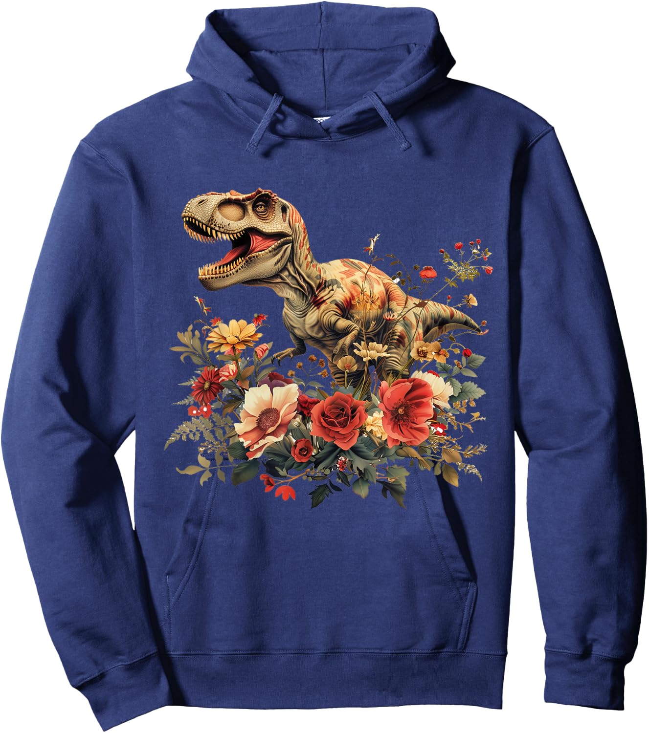 Trex Dinosaur Dino Floral Flower Hoodie - Hoodie | Navy
