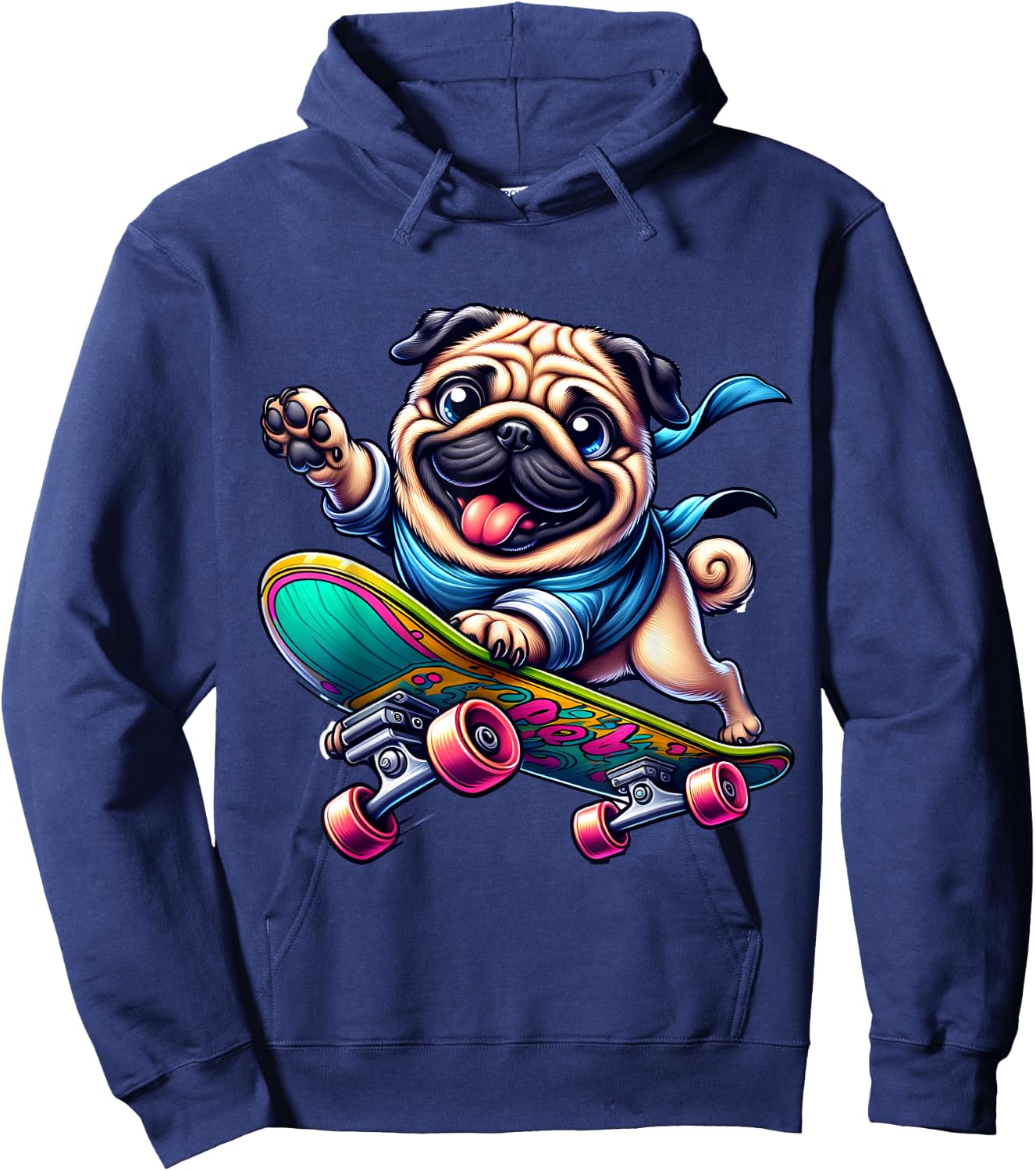 Pug on a Skateboard Hoodie - Hoodie | Navy