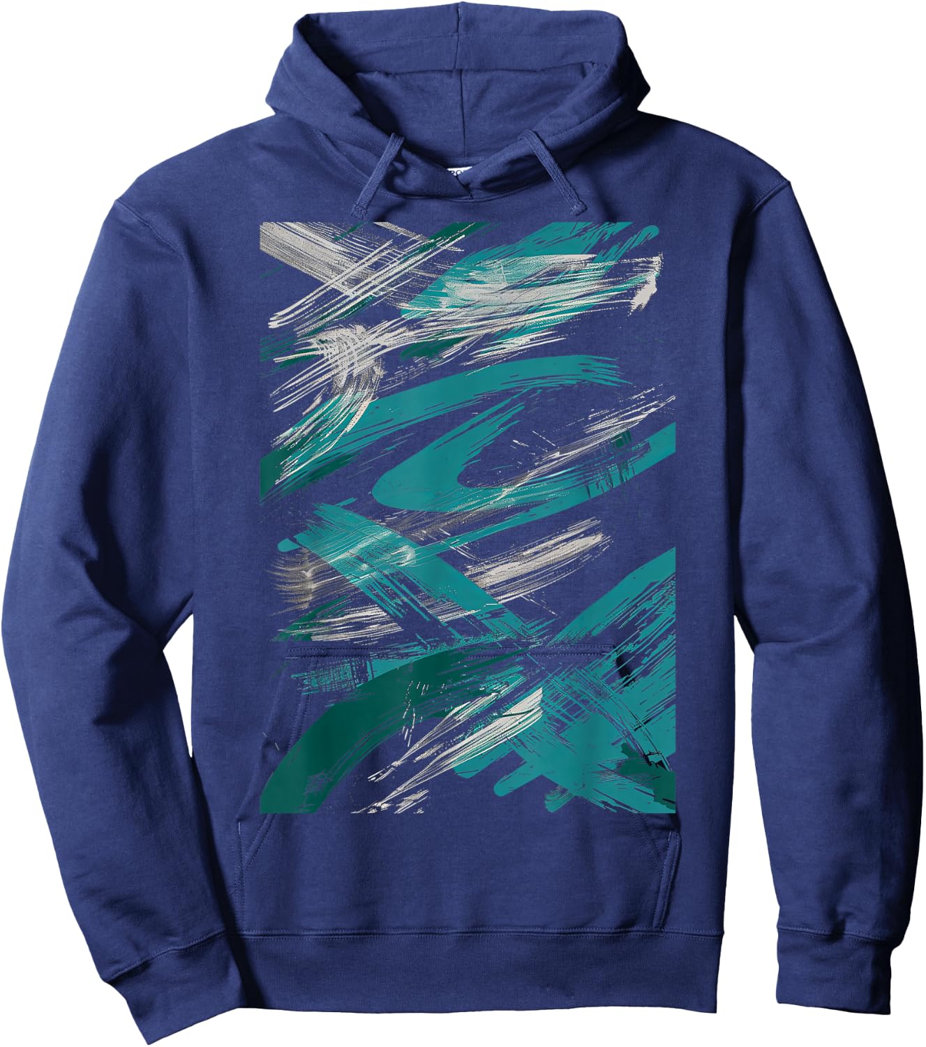 Teal And White Brushstroke Design Graphic Hoodie - Hoodie | Navy