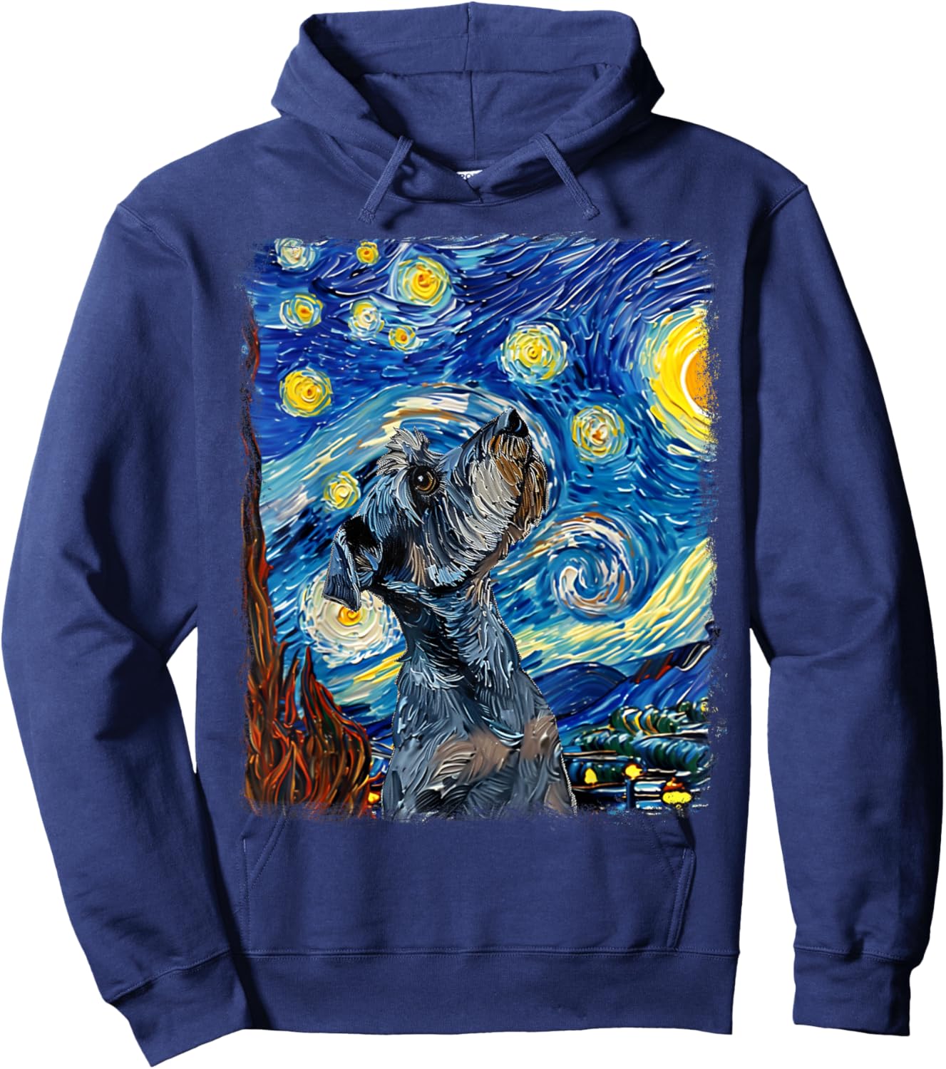 Miniature Schnauzer Dog Starry Night Painting Hoodie - Hoodie | Navy