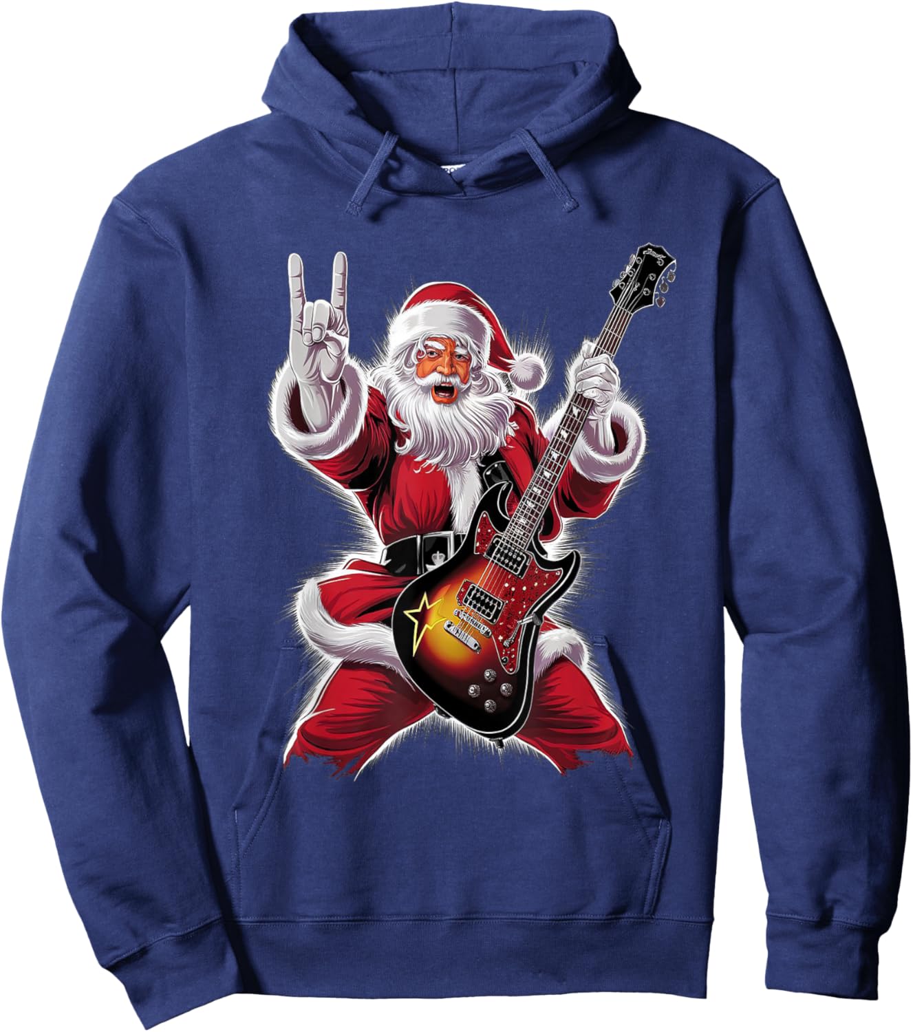 Rock & Roll Christmas Santa Claus Guitar Player Hoodie - Hoodie | Navy