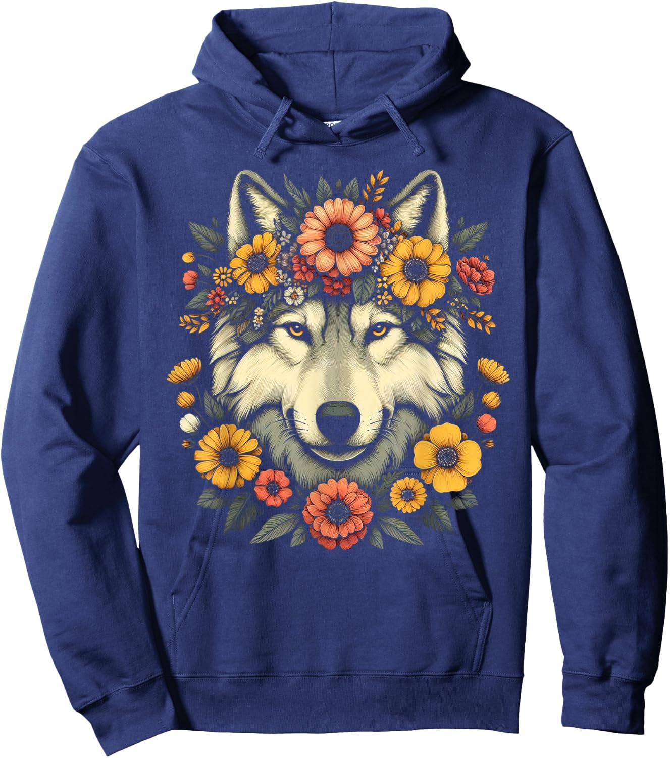 Wolf Flower Crown Floral Hoodie - Hoodie | Navy