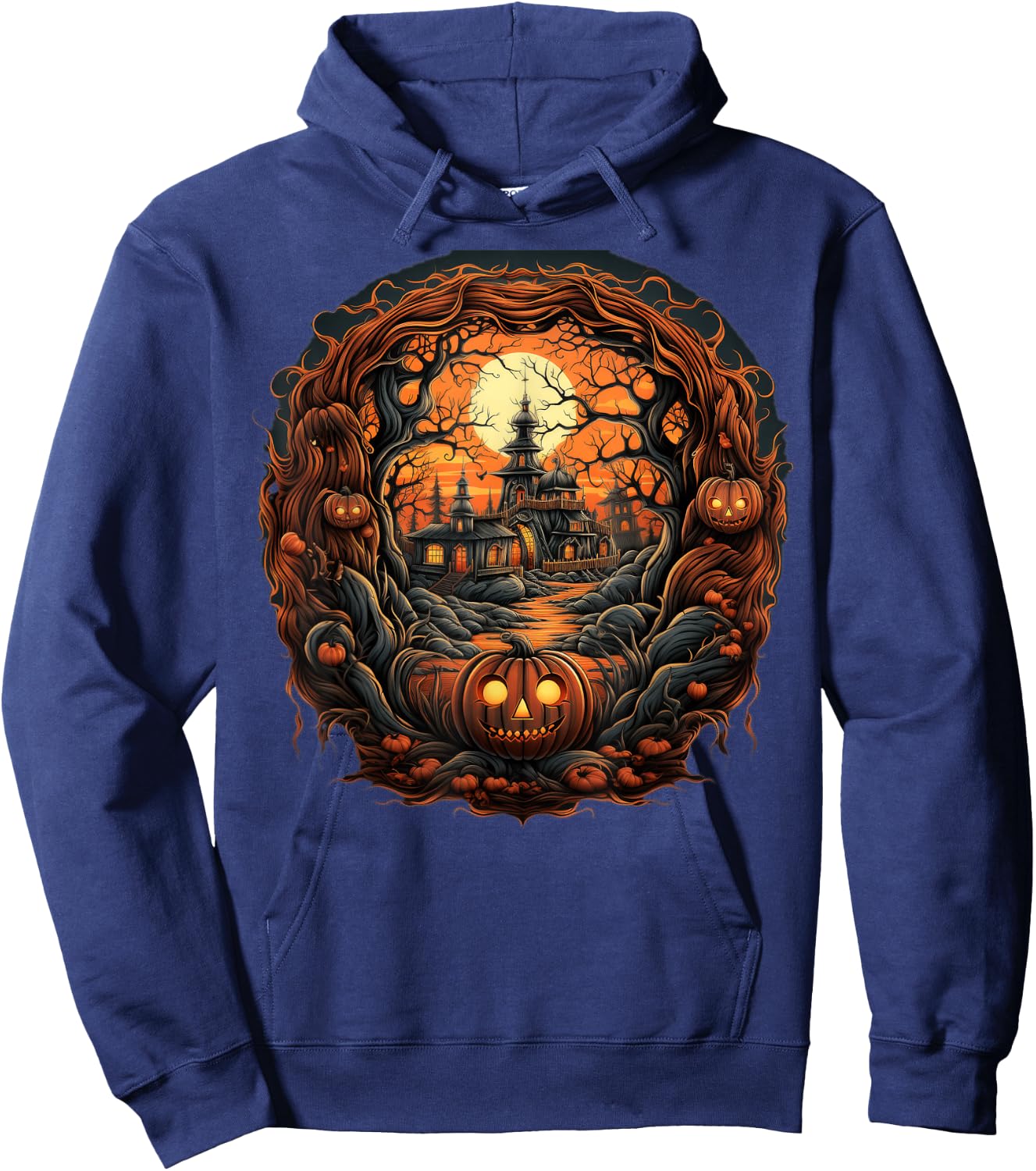 Spooky Haunted Scene Women Youth Hoodie - Hoodie | Navy