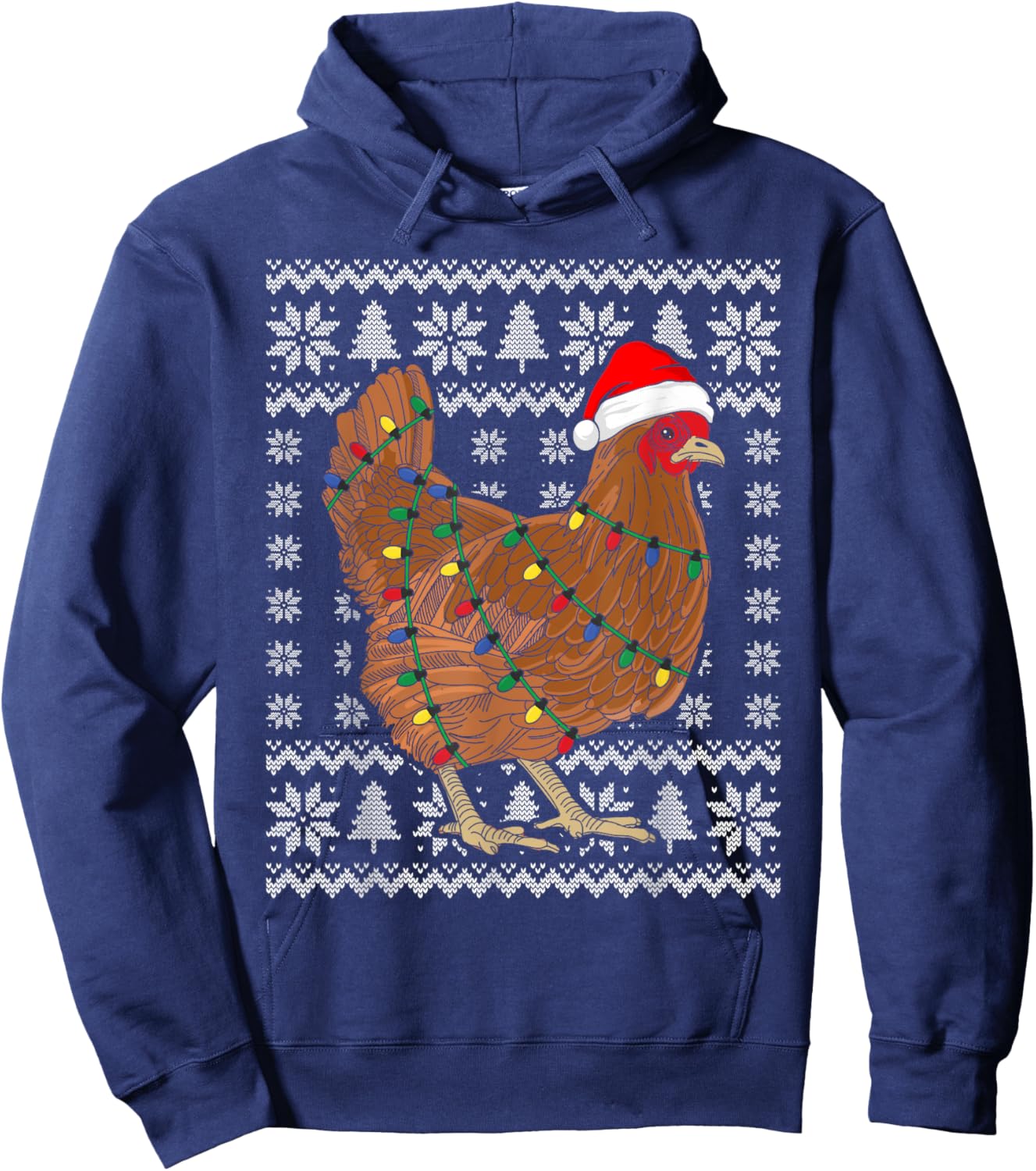 Ugly Christmas Sweater Funny Chicken Christmas Hoodie - Hoodie | Navy