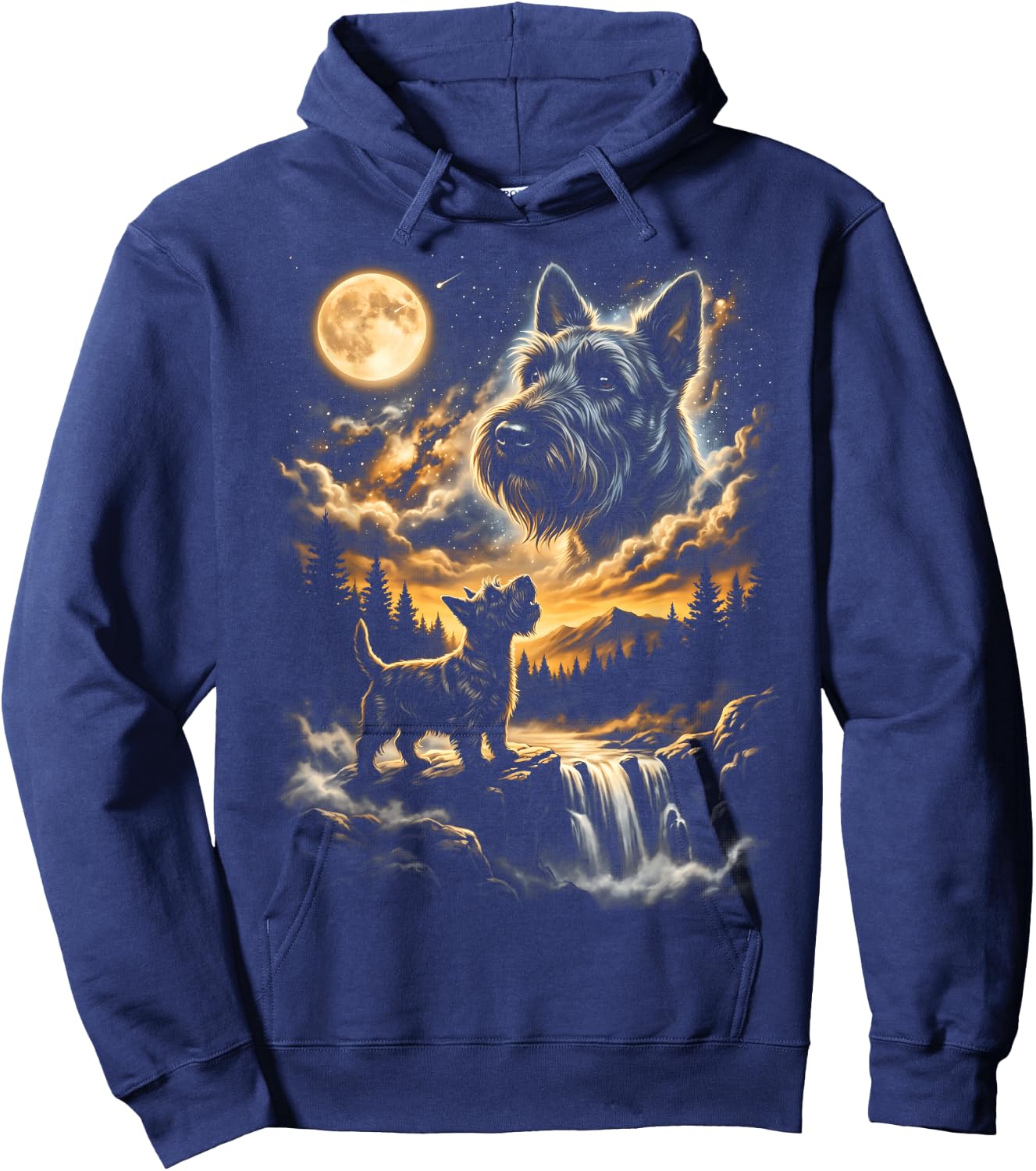Scottish Terrier Howling to The Moon Hoodie - Hoodie | Navy