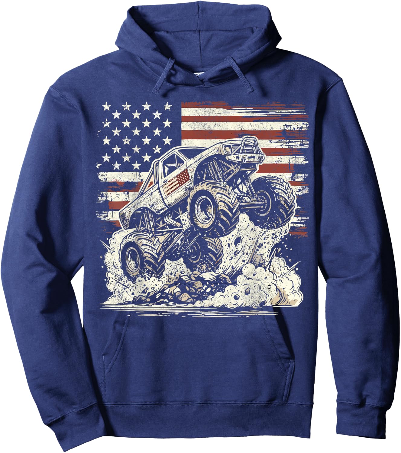 Monster Truck Retro Patriotic USA Flag Hoodie - Hoodie | Navy
