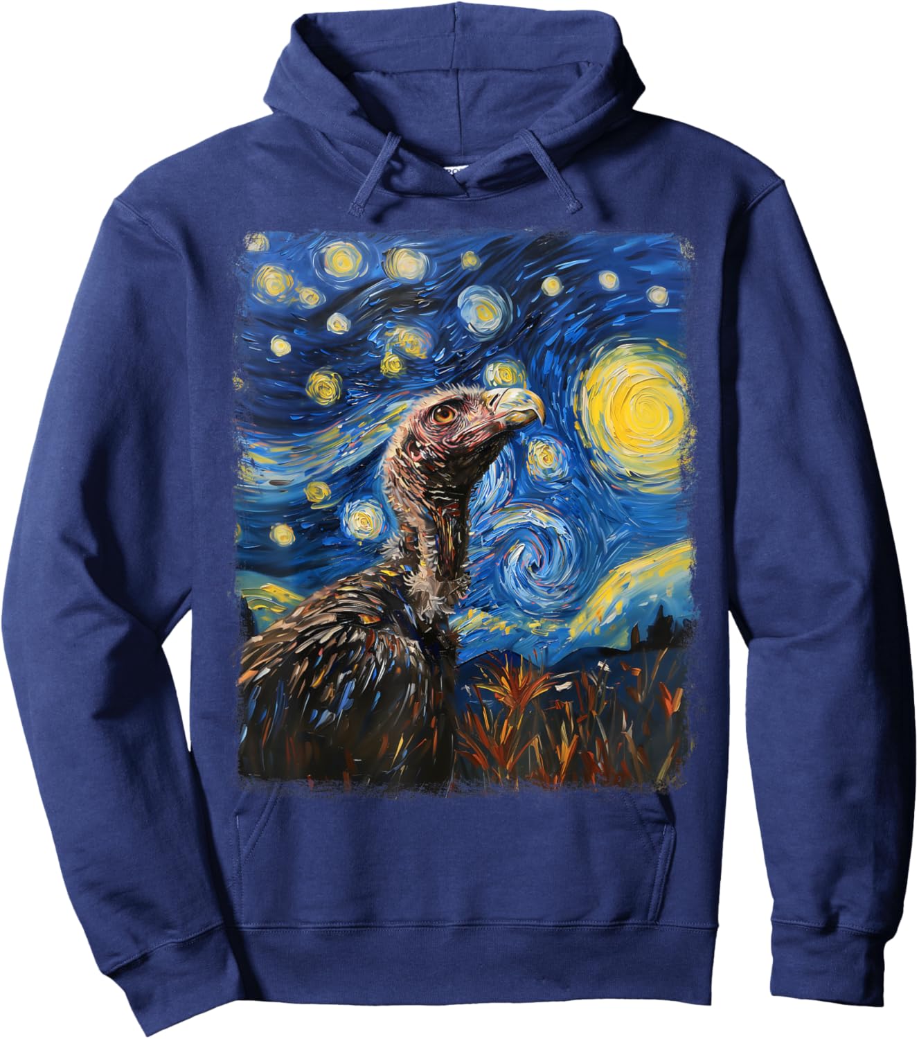 Vulture Bird Starry Night Painting Hoodie - Hoodie | Navy