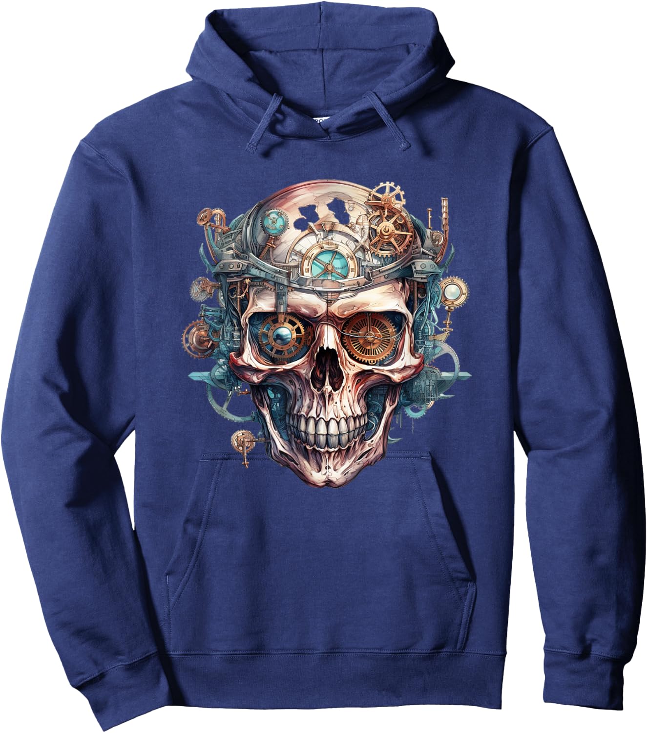 Steampunk skull mechanic gear cyborg vintage Hoodie - Hoodie | Navy