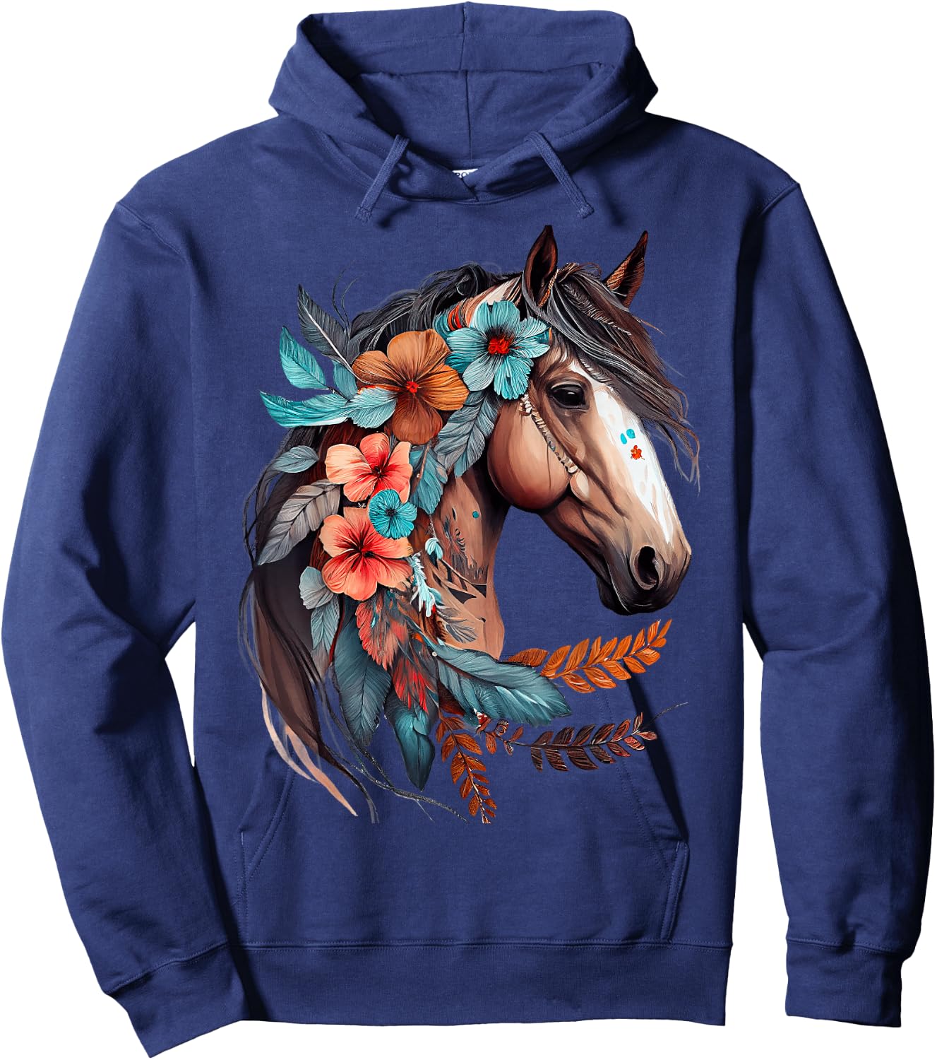 Floral Wild Horse Country Horse Riding Hoodie - Hoodie | Navy