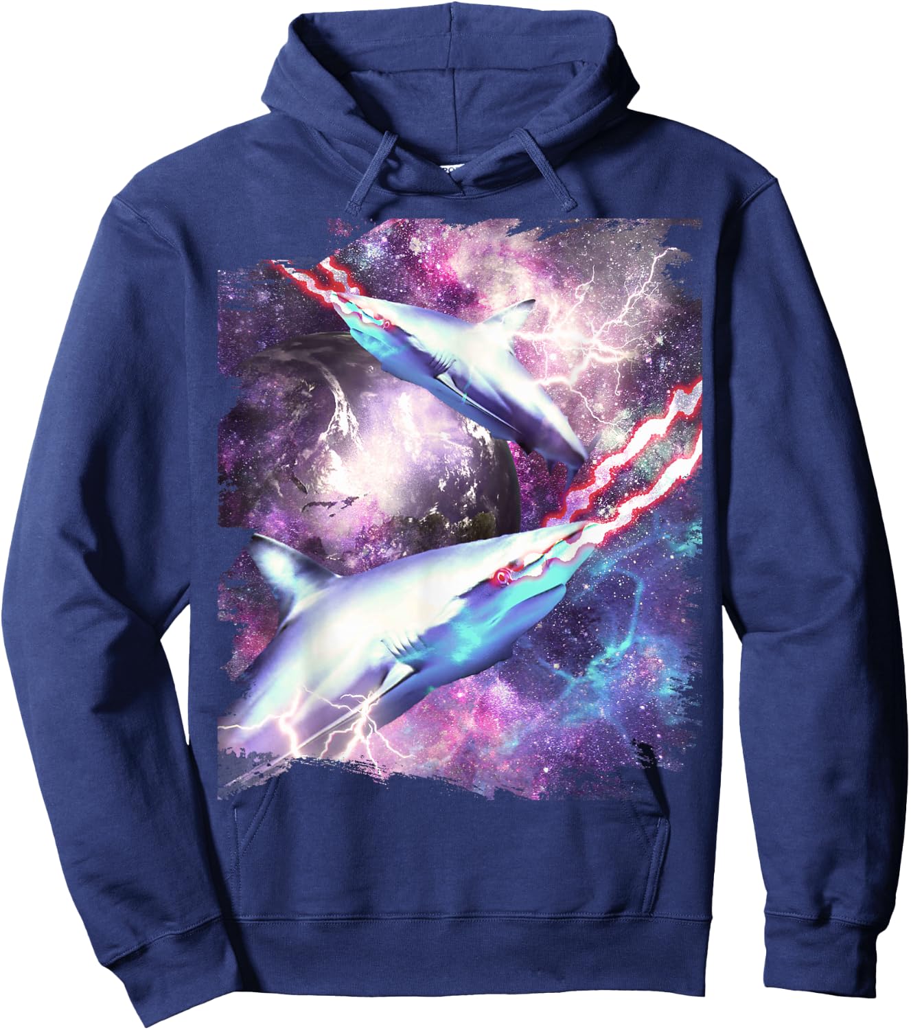 Laser Beam Eyes Shark in Space Hoodie - Hoodie | Navy