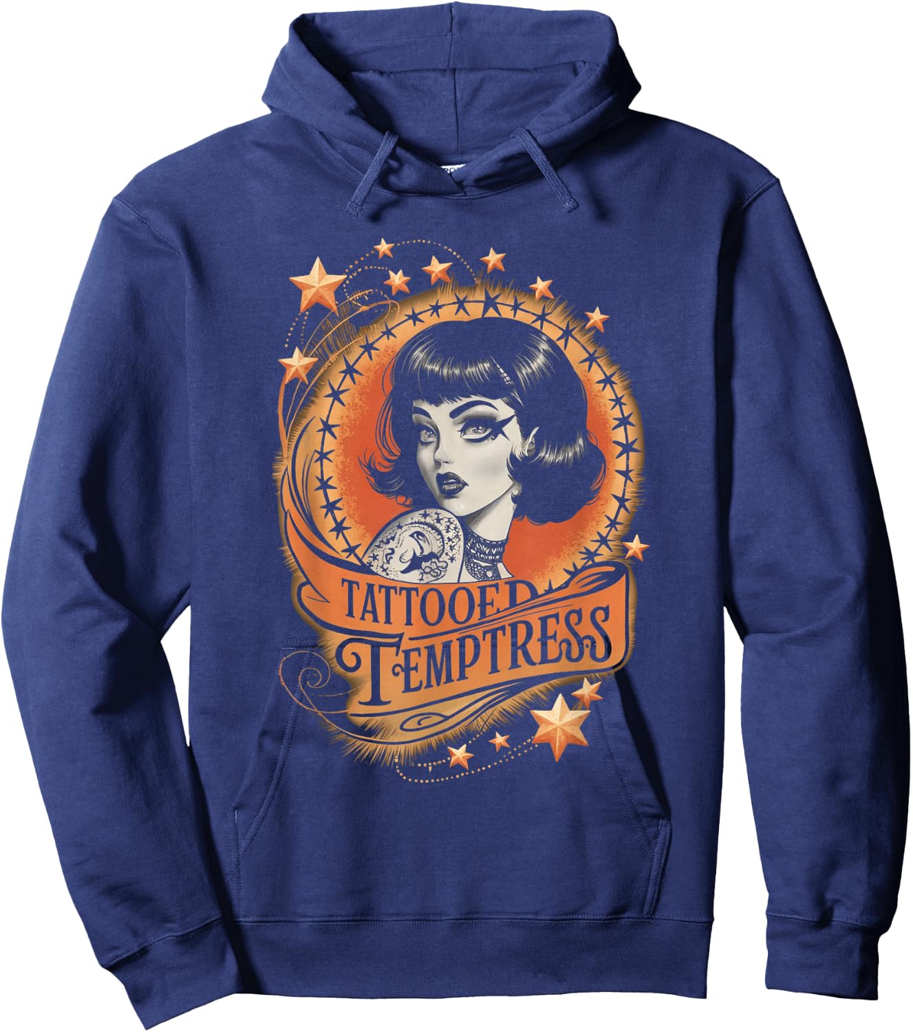 Vintage Tattoo Goth Girl Tattooed Temptress Hoodie - Hoodie | Navy